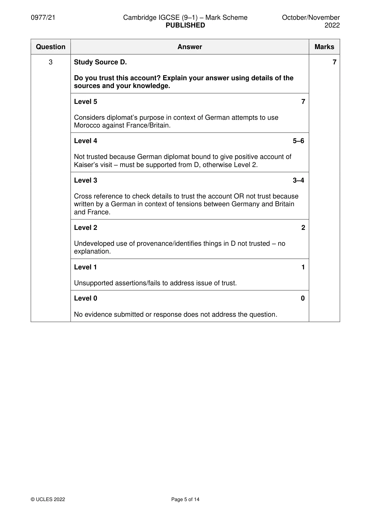 Mark scheme, page 5 of 14