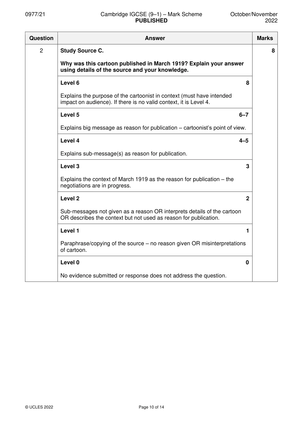 Mark scheme, page 10 of 14