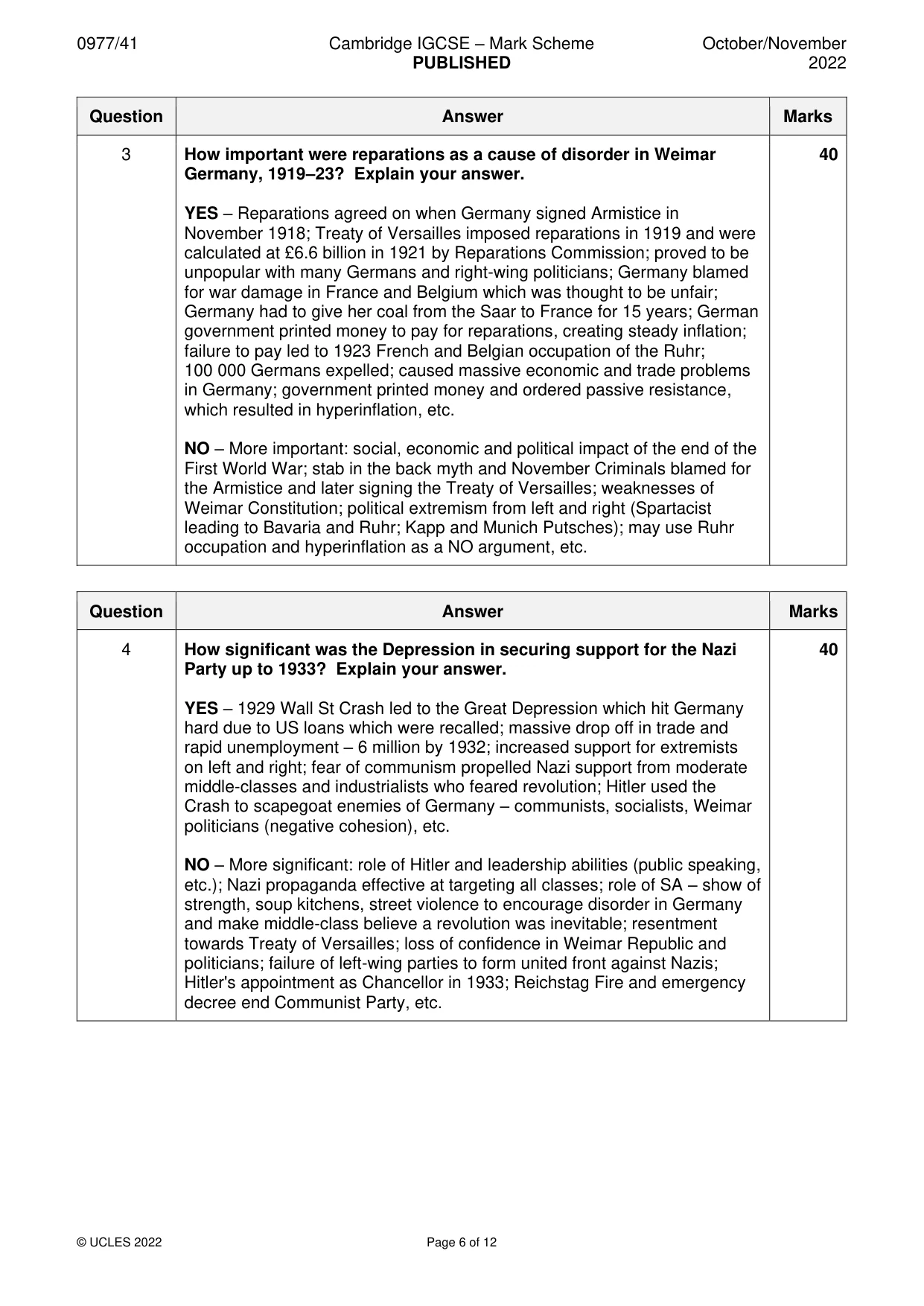 Mark scheme, page 6 of 12