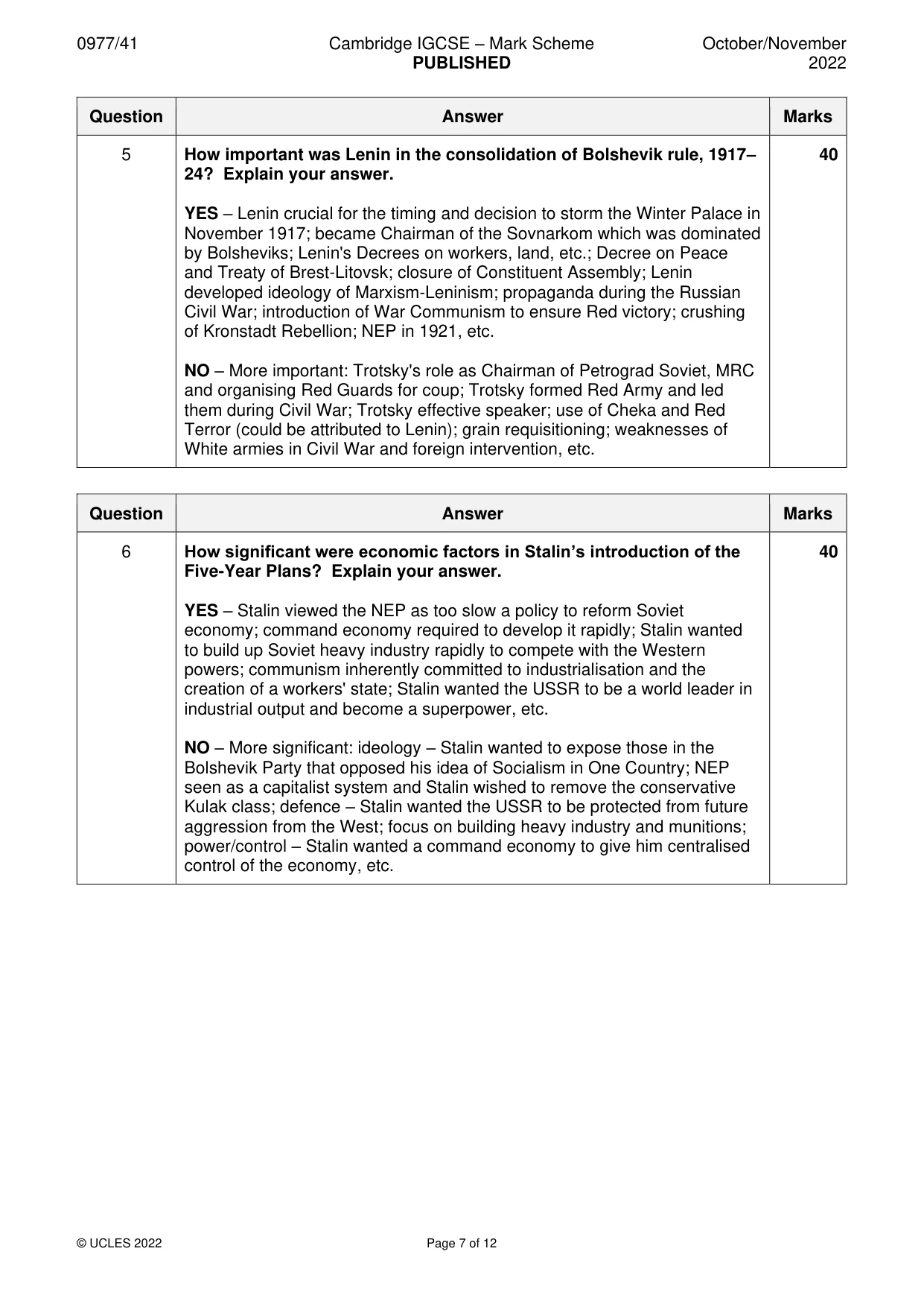 Mark scheme, page 7 of 12