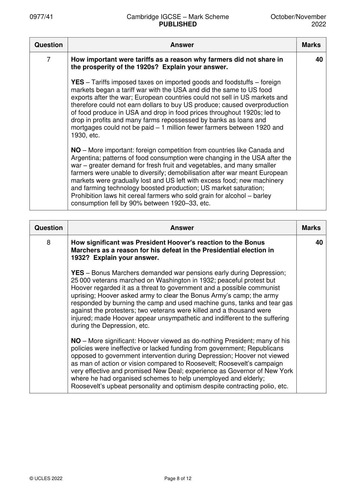 Mark scheme, page 8 of 12