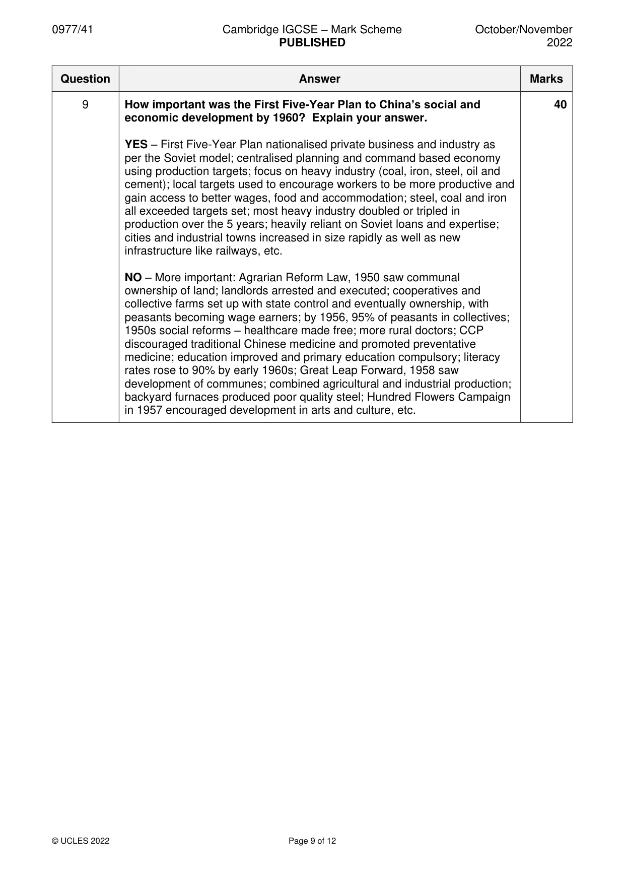 Mark scheme, page 9 of 12