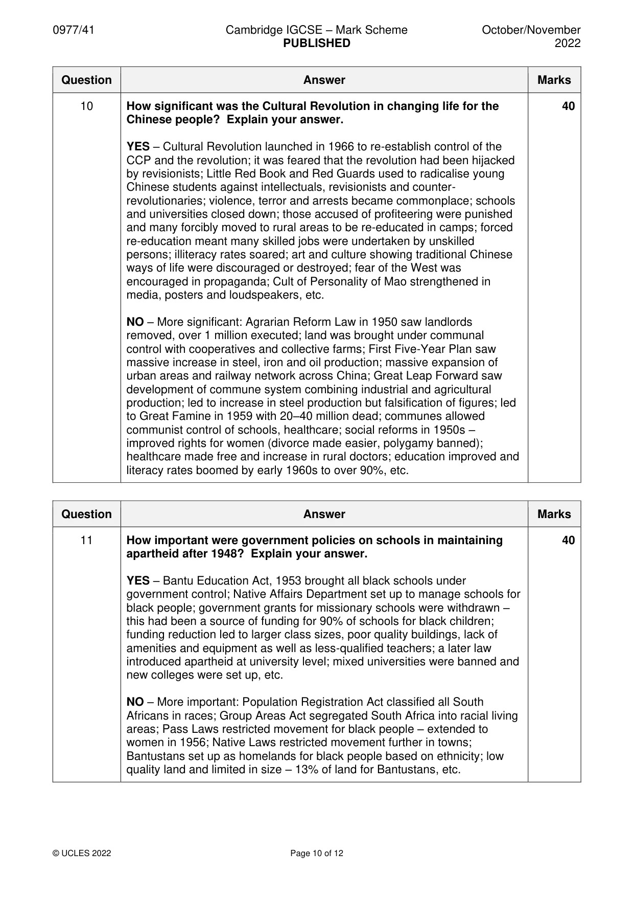 Mark scheme, page 10 of 12