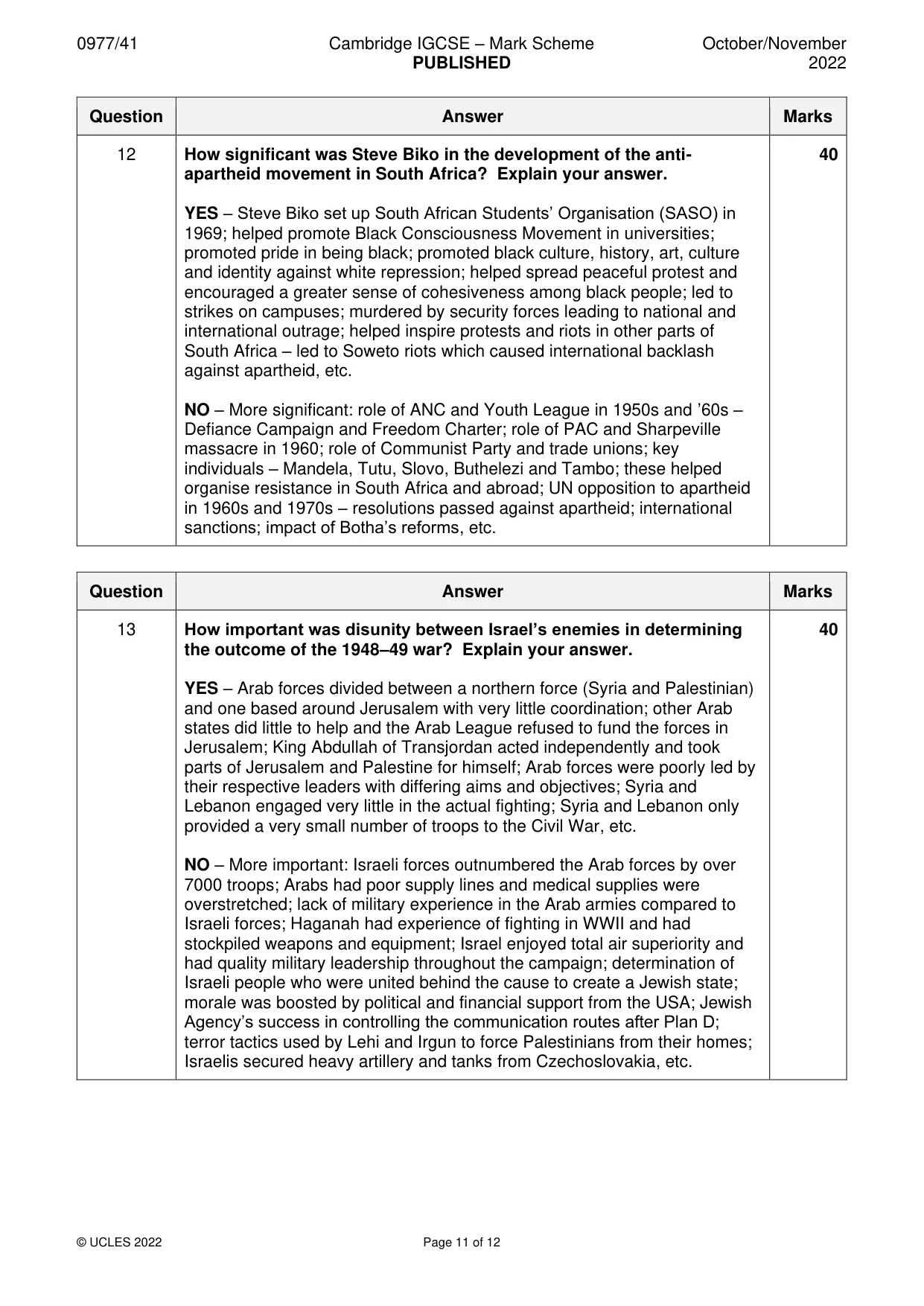 Mark scheme, page 11 of 12