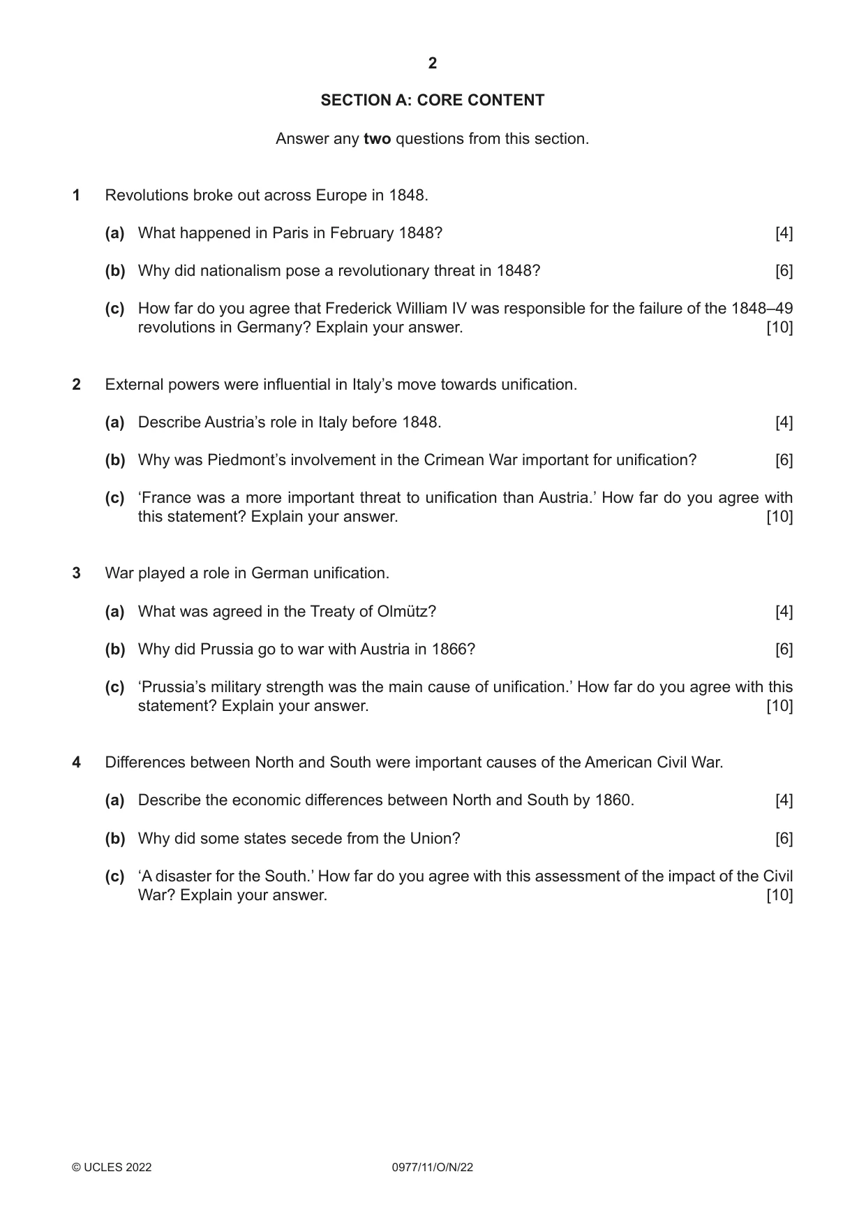 Cambridge IGCSE History (9-1) 0977 2022 Oct/Nov Paper 1 · Variant 1 question paper, page 2 of 12