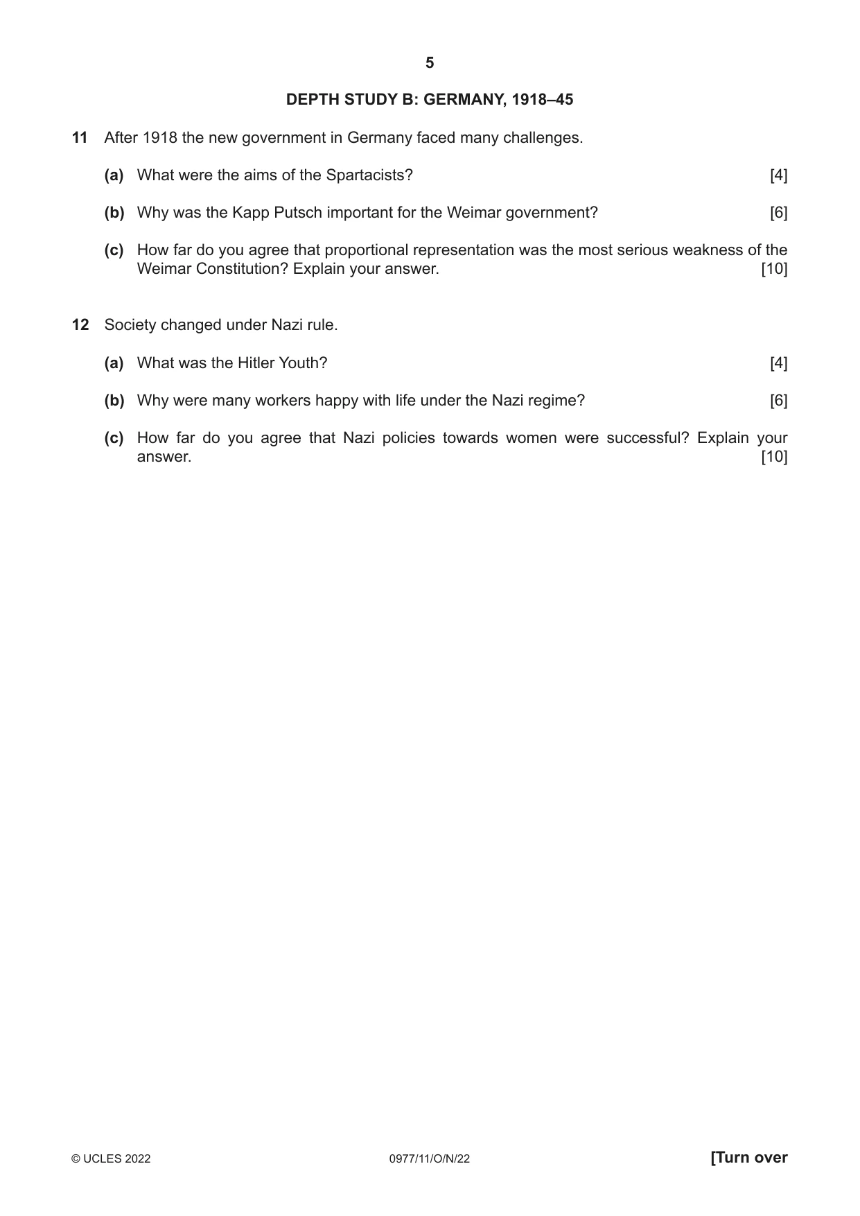 Cambridge IGCSE History (9-1) 0977 2022 Oct/Nov Paper 1 · Variant 1 question paper, page 5 of 12