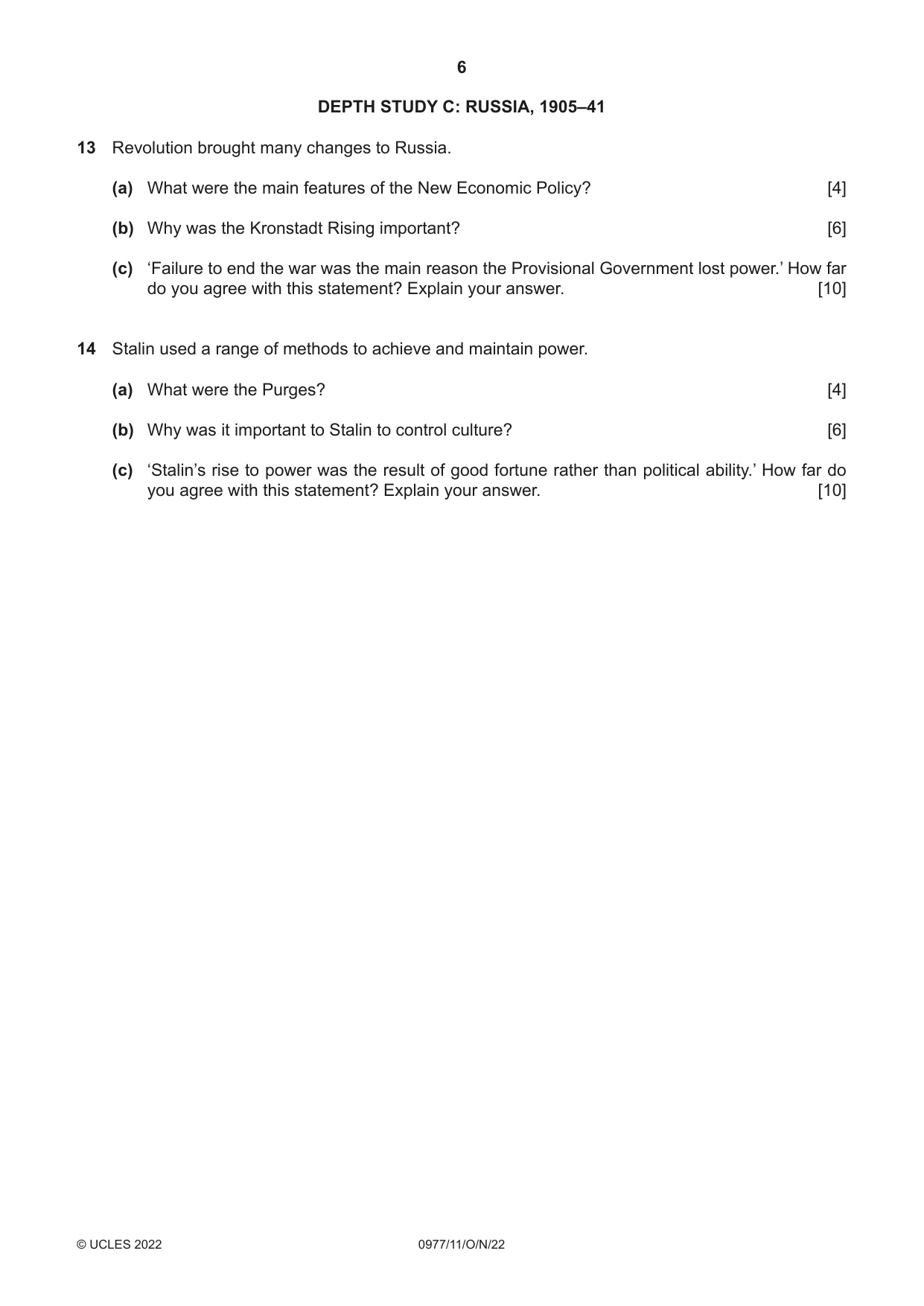 Cambridge IGCSE History (9-1) 0977 2022 Oct/Nov Paper 1 · Variant 1 question paper, page 6 of 12