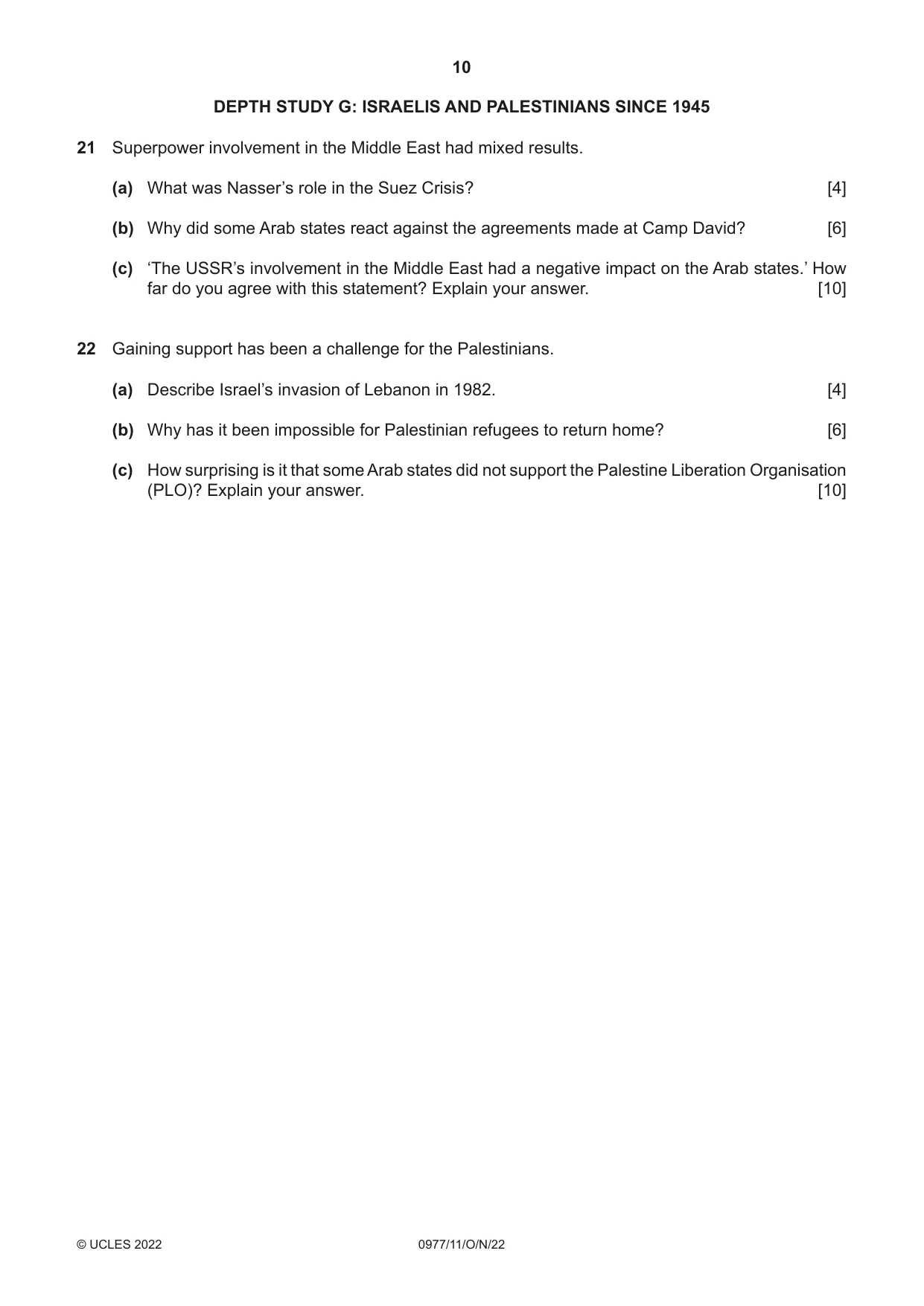 Cambridge IGCSE History (9-1) 0977 2022 Oct/Nov Paper 1 · Variant 1 question paper, page 10 of 12