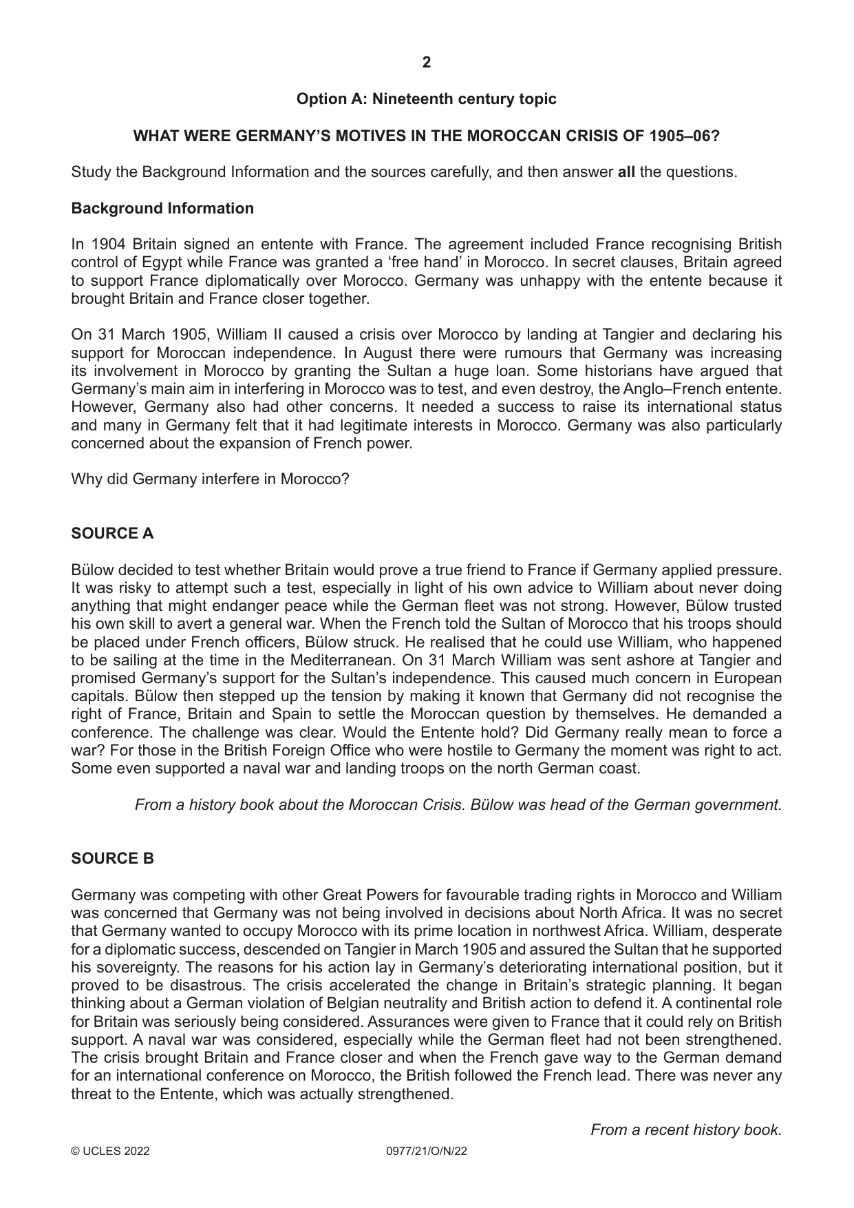 Cambridge IGCSE History (9-1) 0977 2022 Oct/Nov Paper 2 · Variant 1 question paper, page 2 of 12