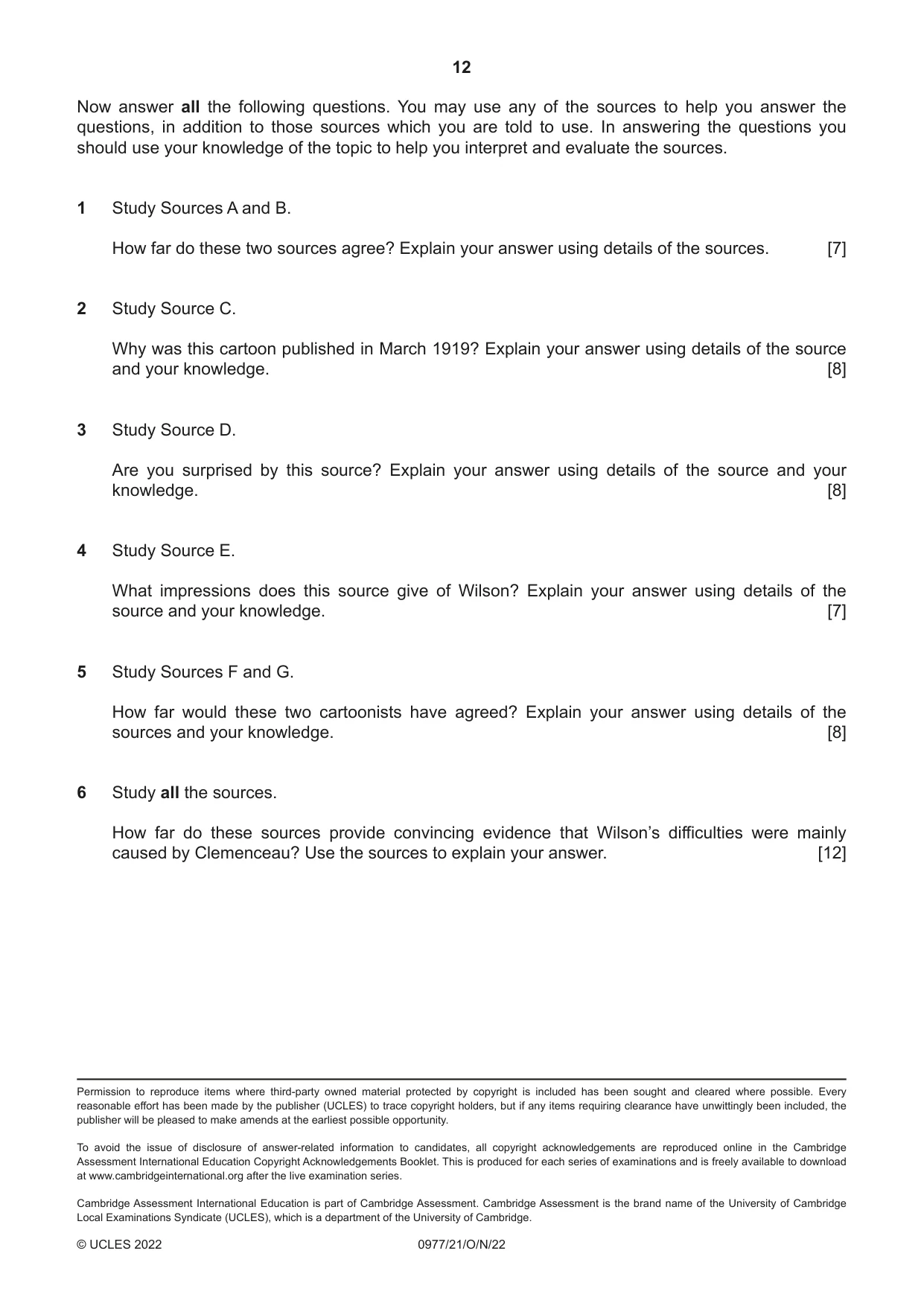 Cambridge IGCSE History (9-1) 0977 2022 Oct/Nov Paper 2 · Variant 1 question paper, page 12 of 12