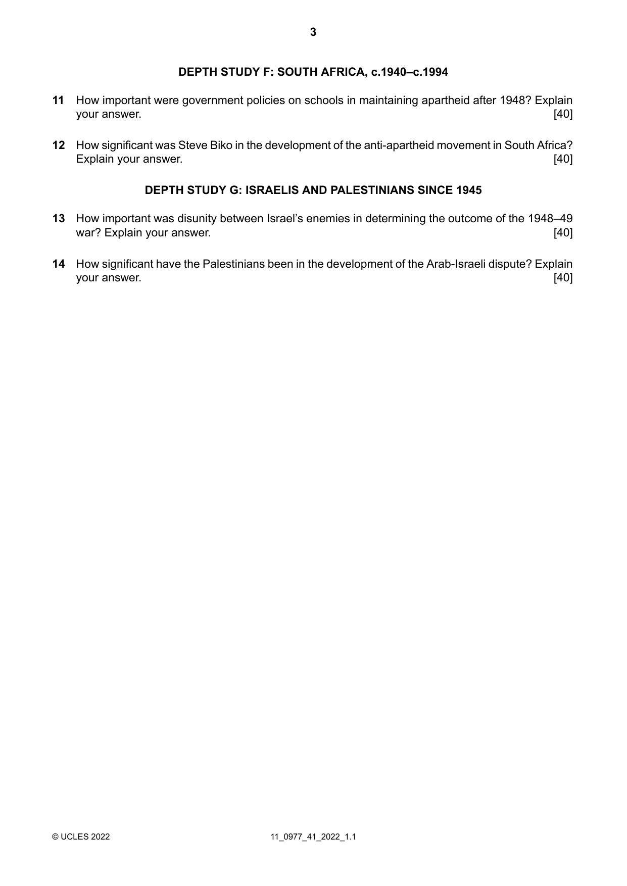 Cambridge IGCSE History (9-1) 0977 2022 Oct/Nov Paper 4 · Variant 1 question paper, page 3 of 4