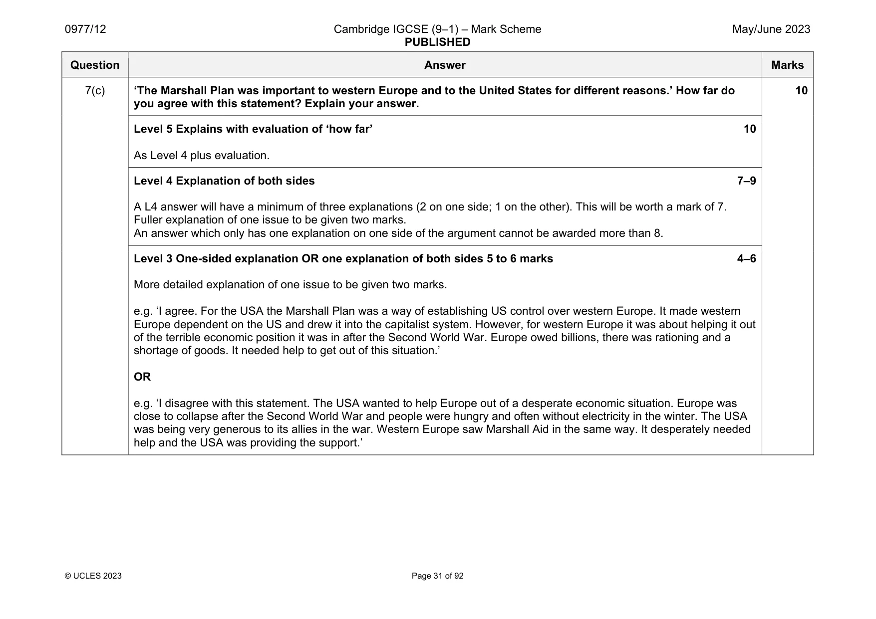 Mark scheme, page 31 of 92