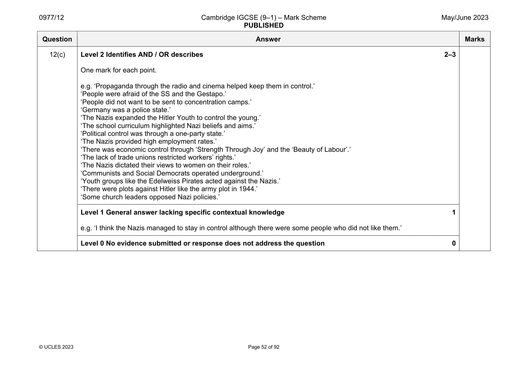 Mark scheme, page 52 of 92