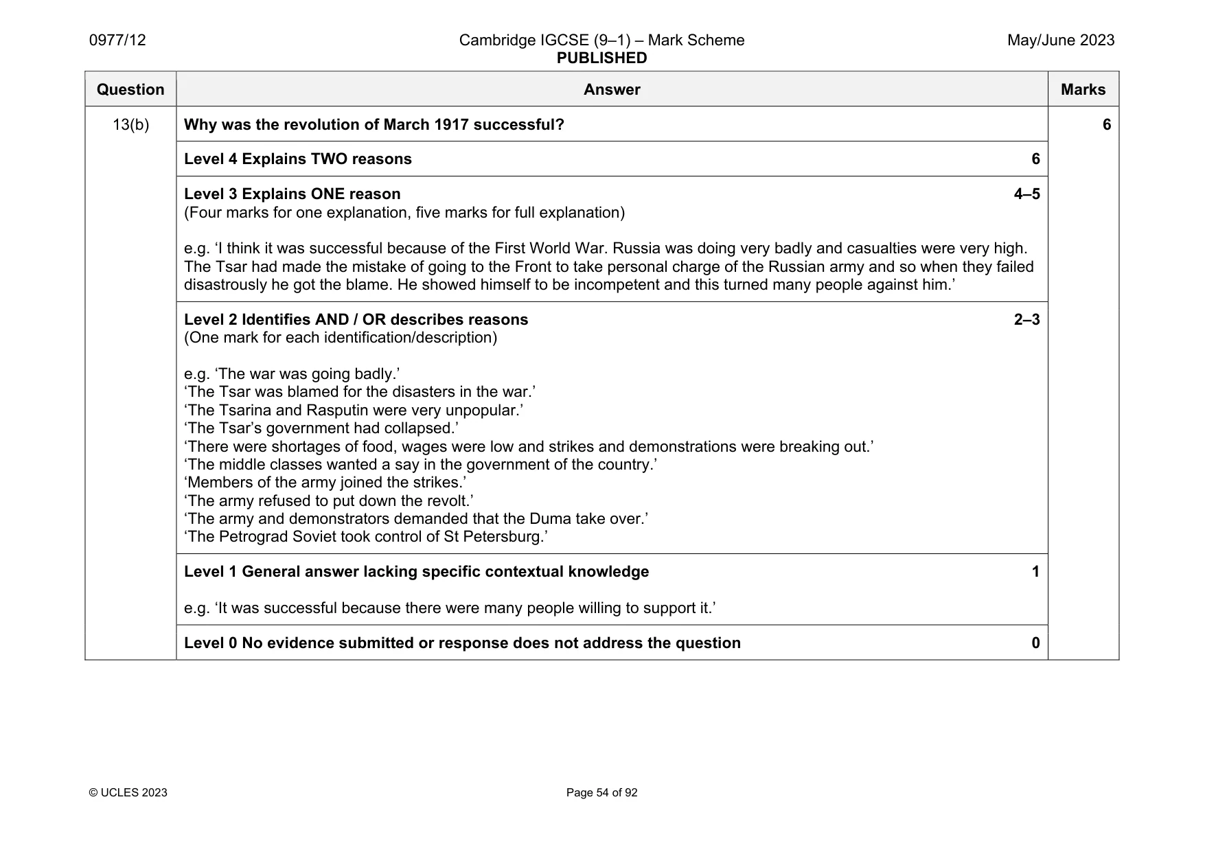 Mark scheme, page 54 of 92