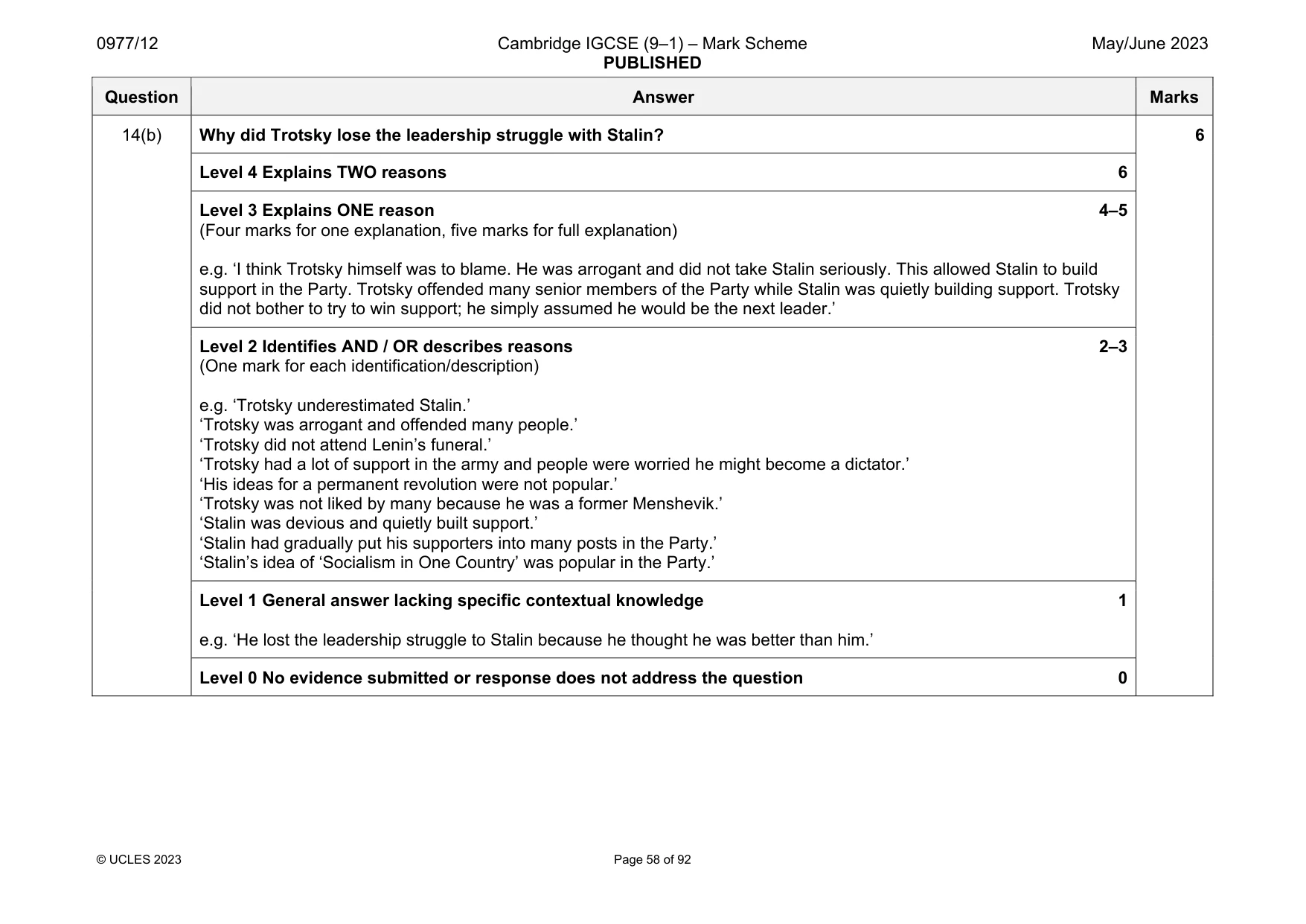 Mark scheme, page 58 of 92