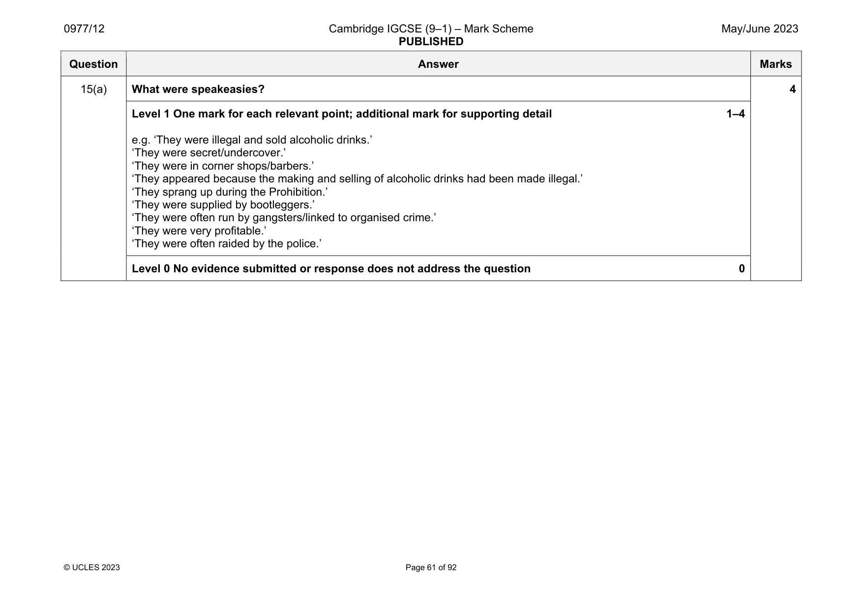 Mark scheme, page 61 of 92