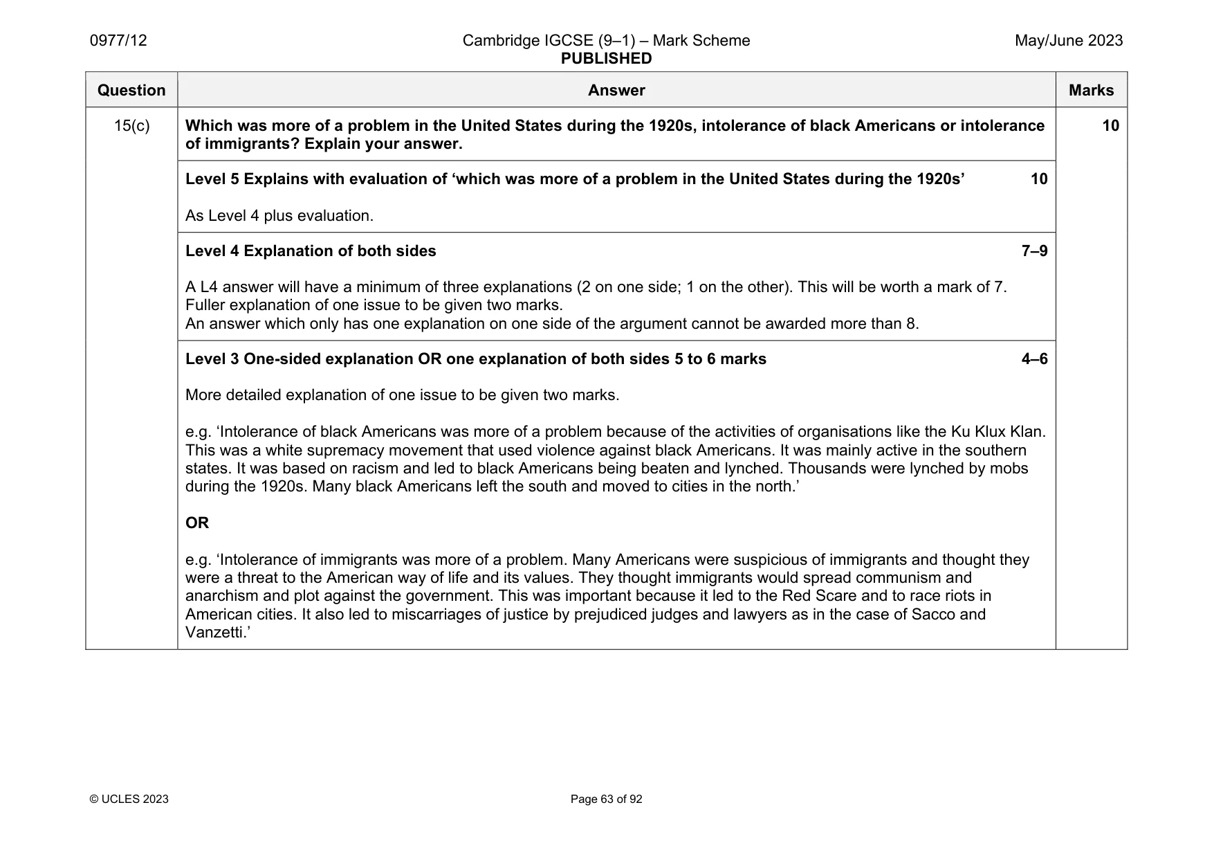 Mark scheme, page 63 of 92