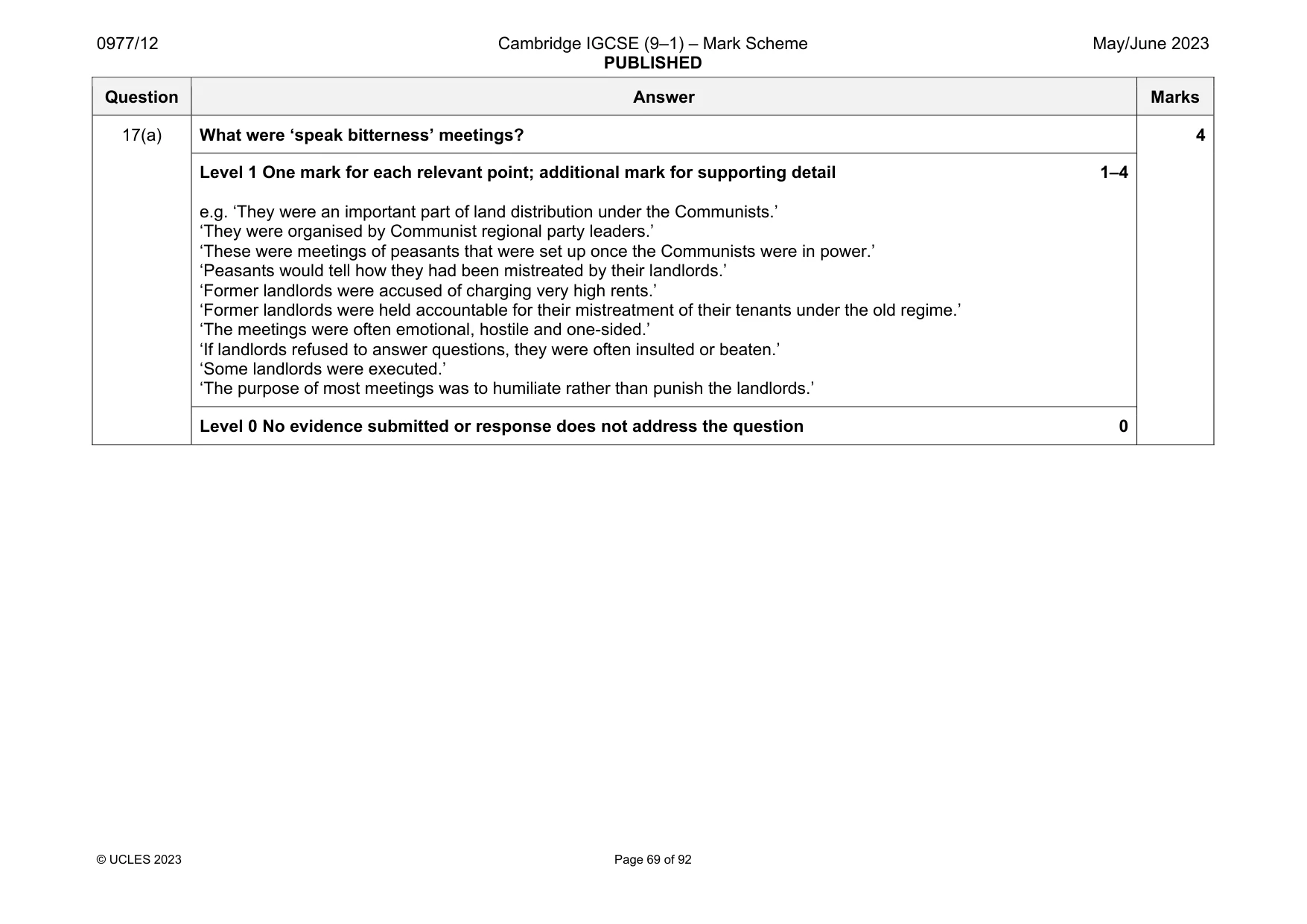 Mark scheme, page 69 of 92