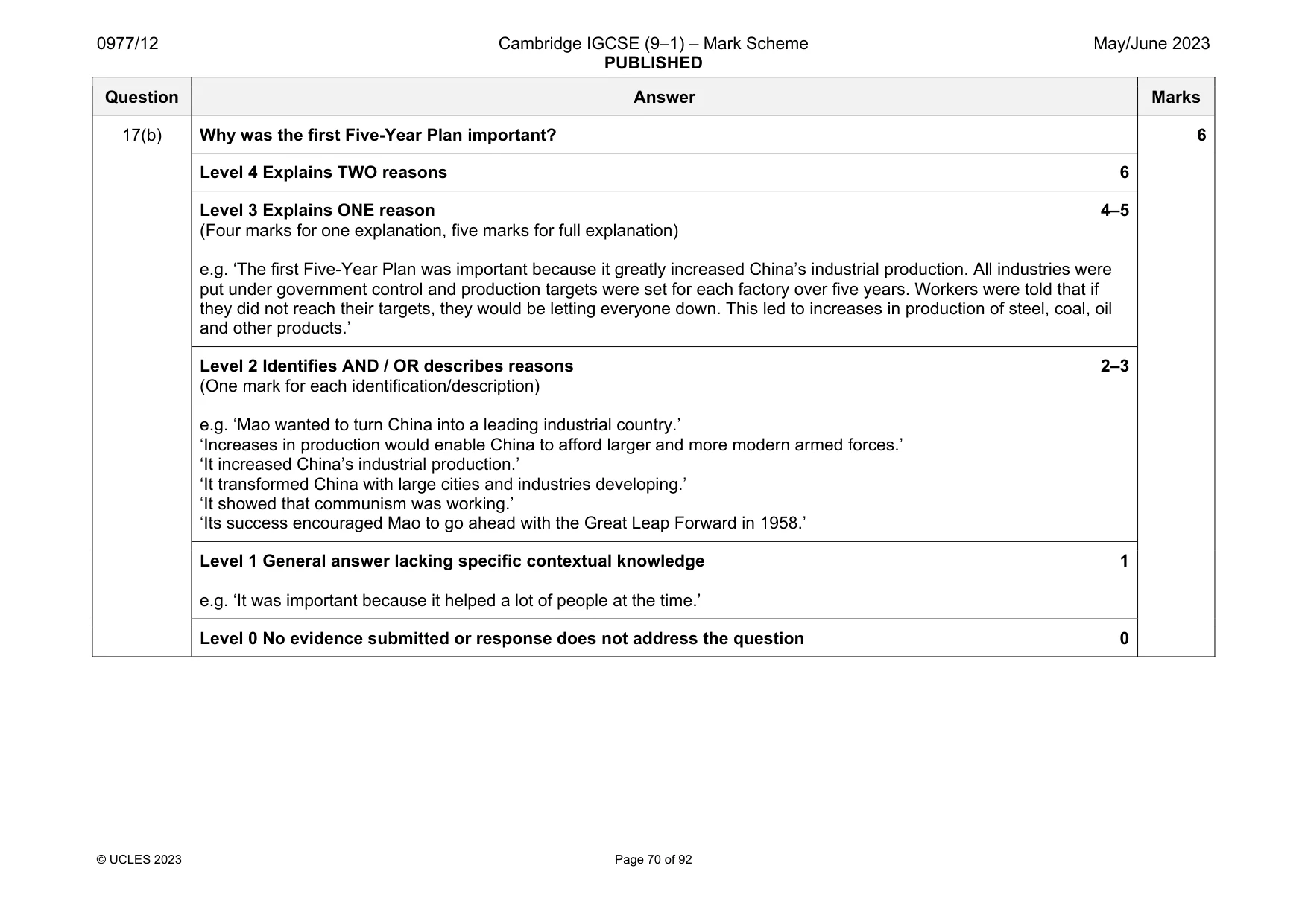 Mark scheme, page 70 of 92