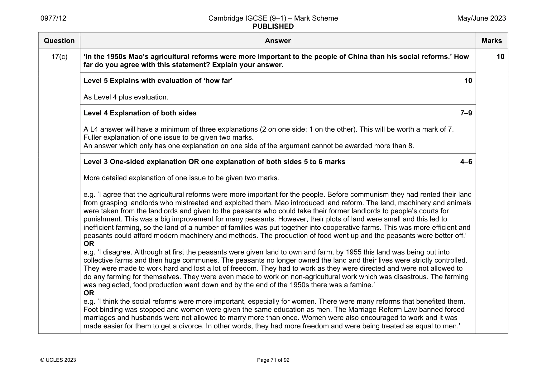 Mark scheme, page 71 of 92