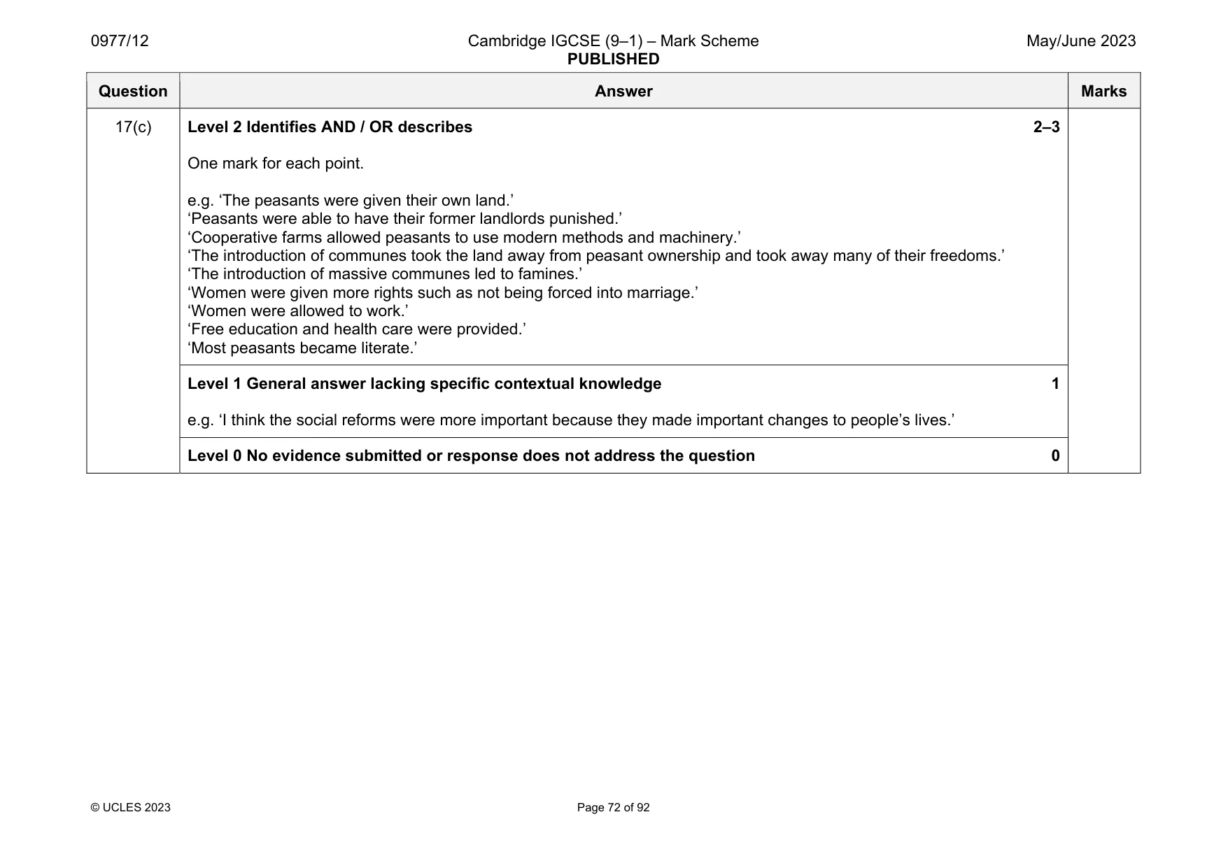 Mark scheme, page 72 of 92