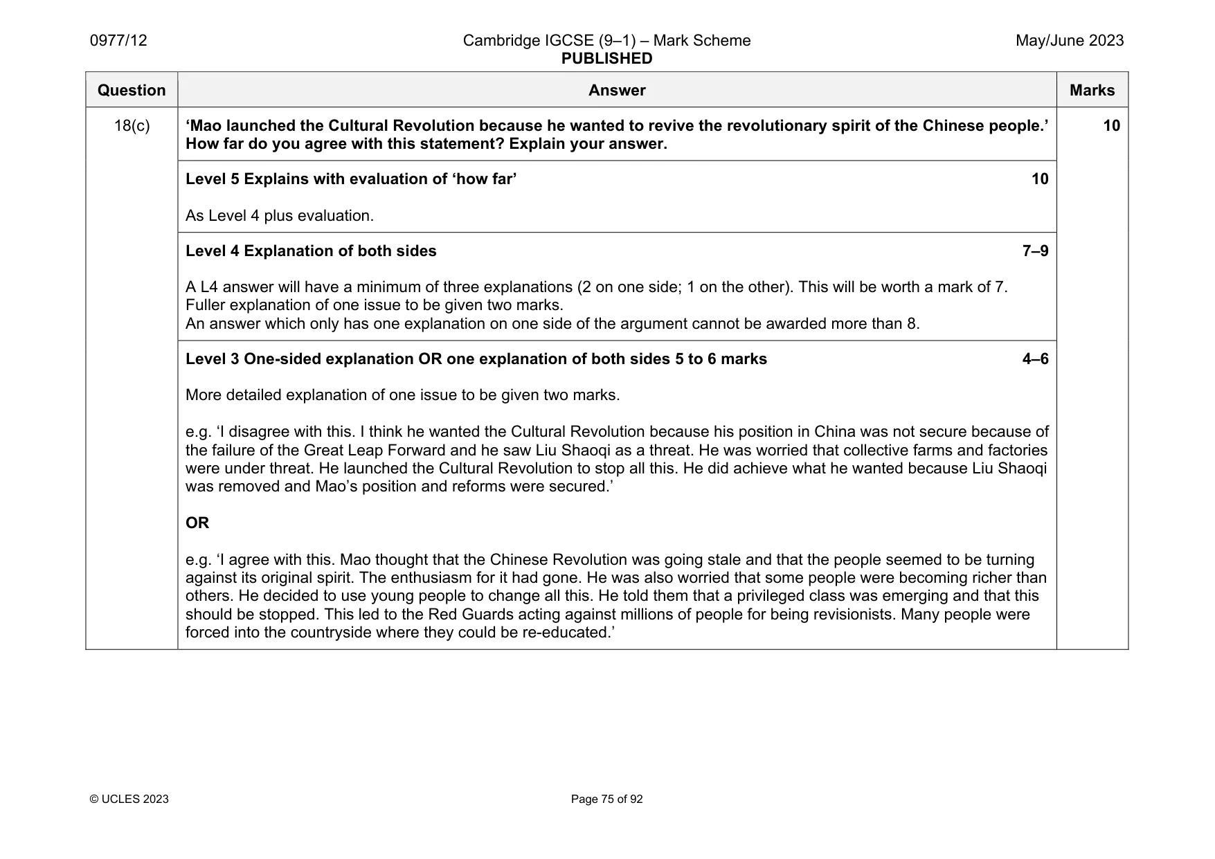 Mark scheme, page 75 of 92