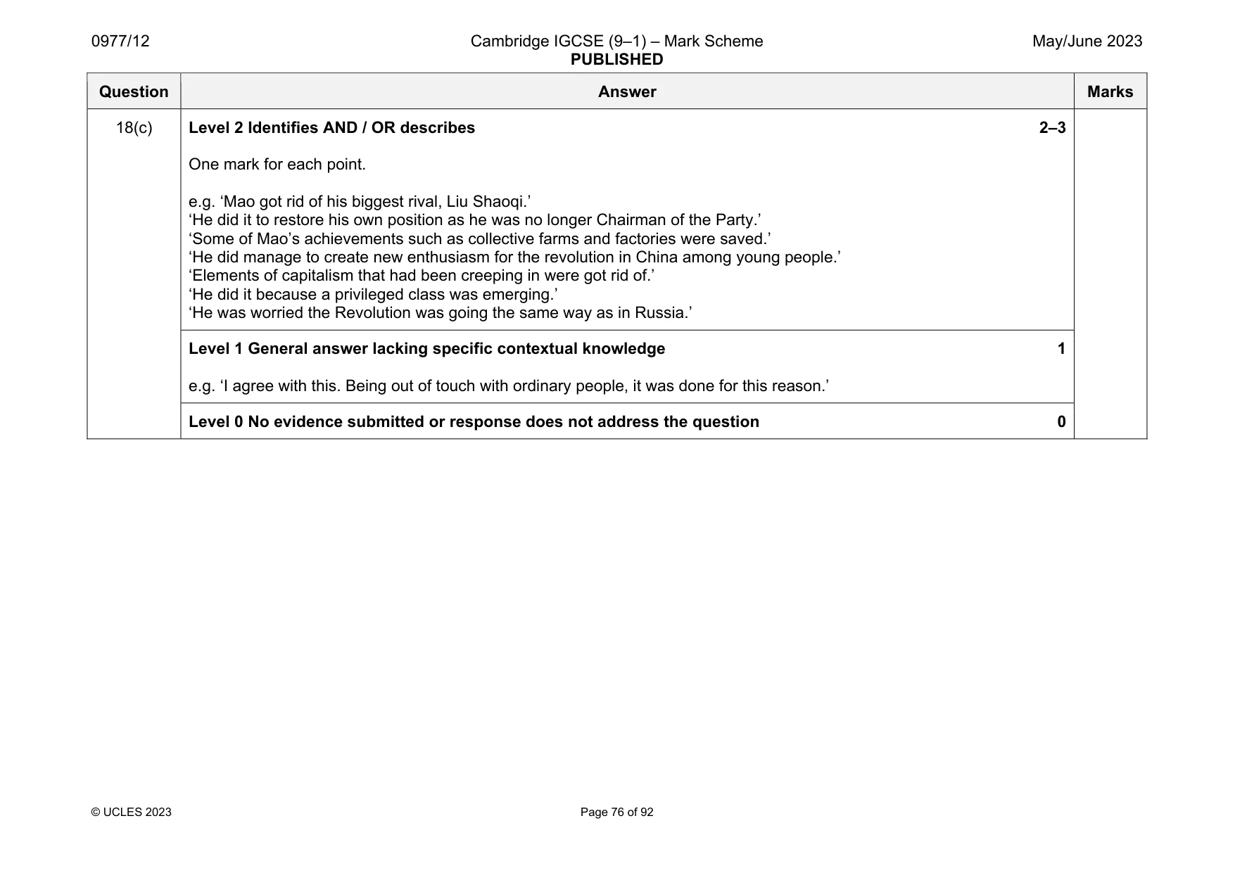Mark scheme, page 76 of 92