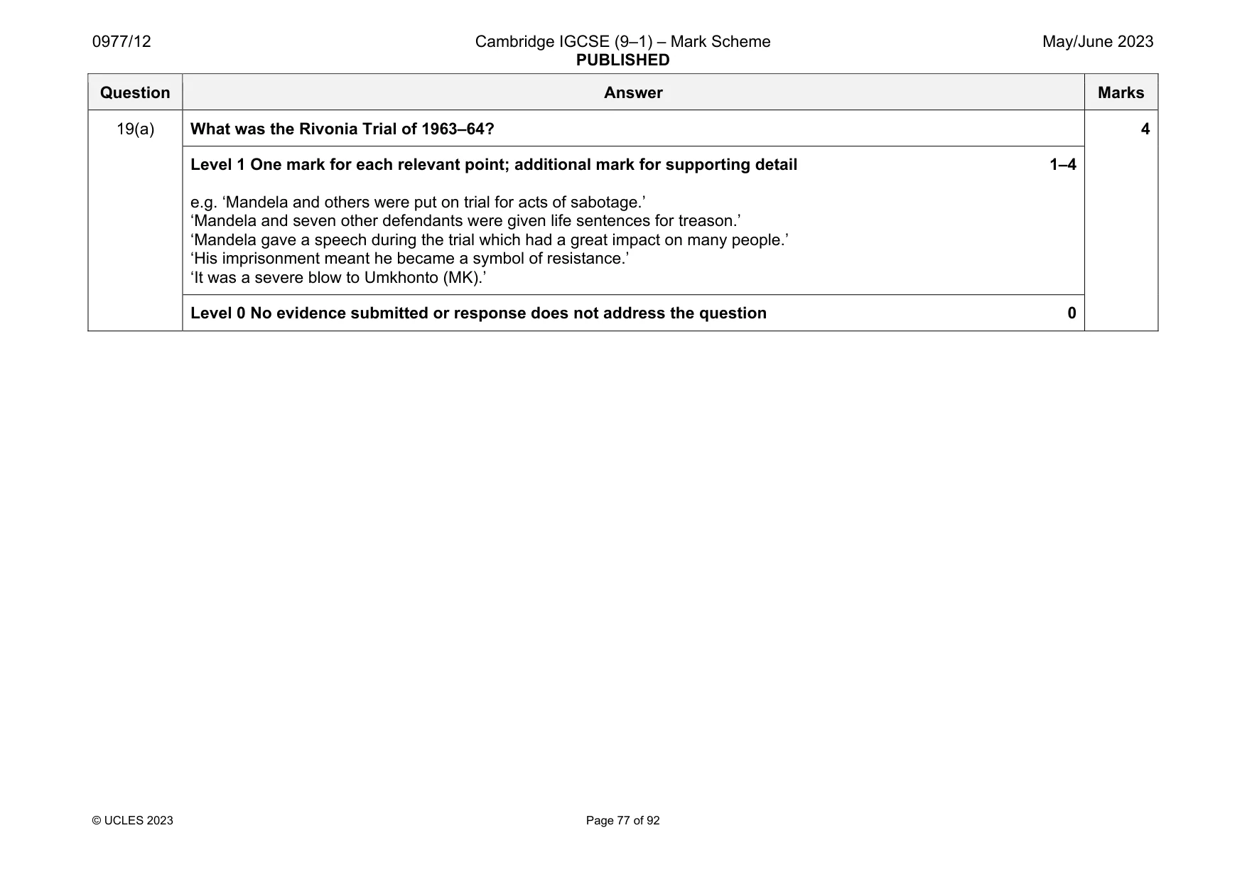 Mark scheme, page 77 of 92