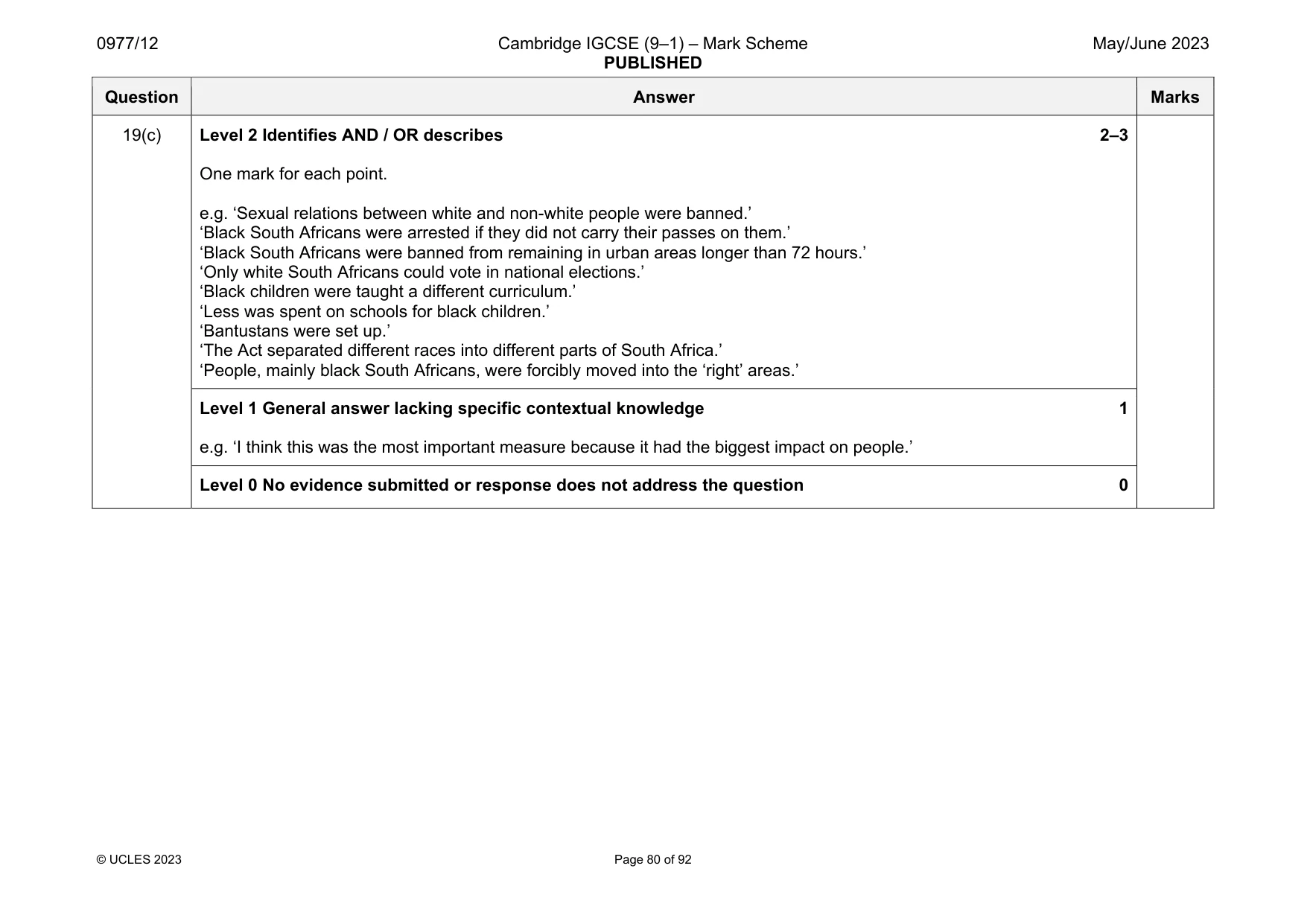 Mark scheme, page 80 of 92