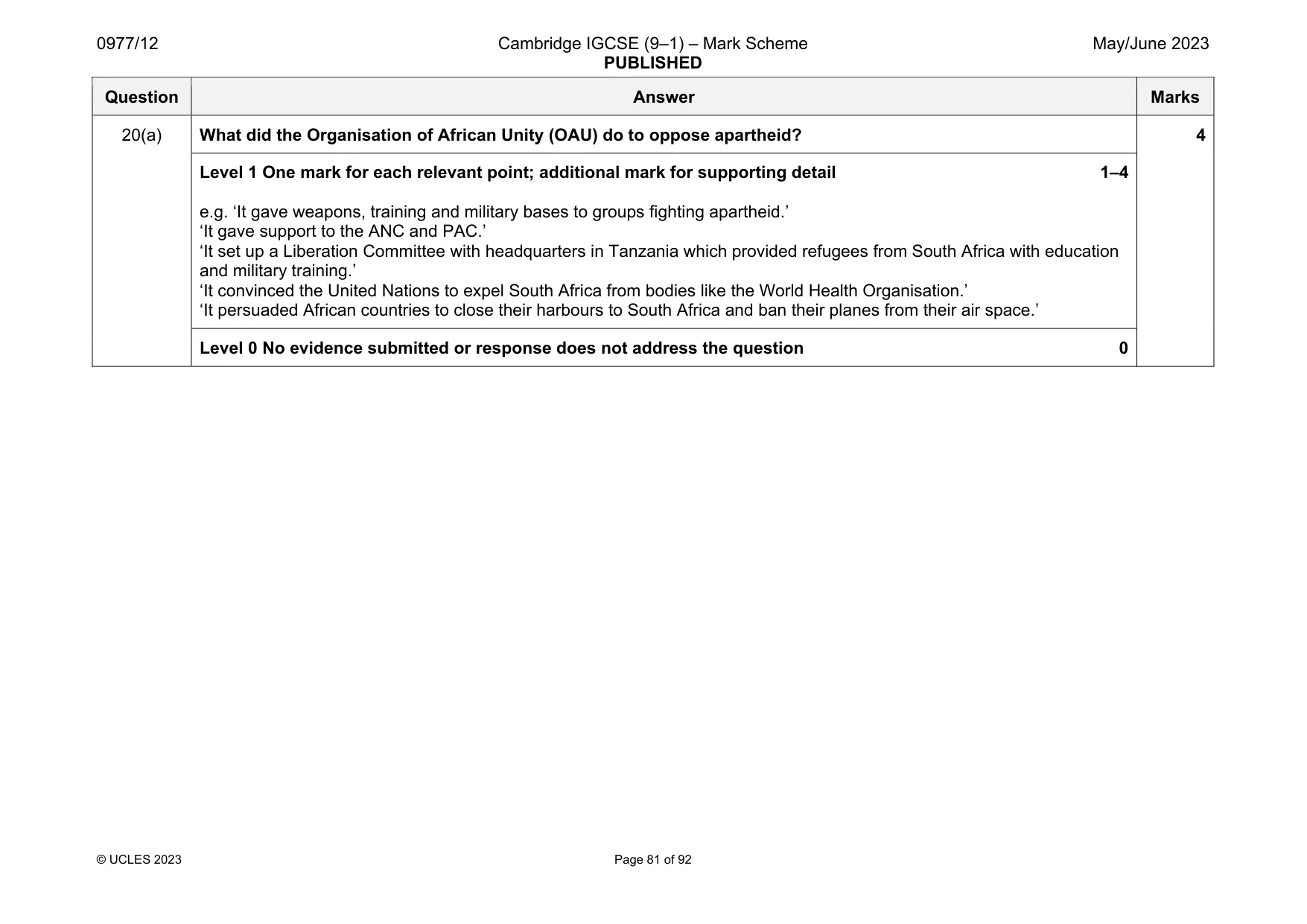 Mark scheme, page 81 of 92