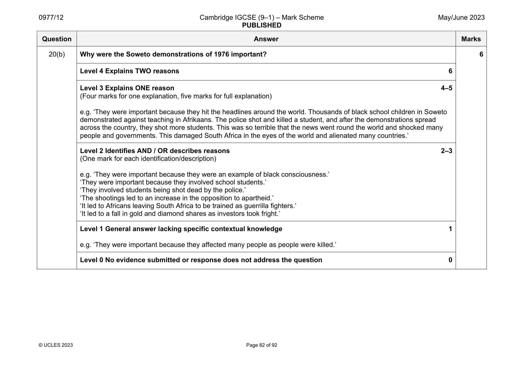 Mark scheme, page 82 of 92