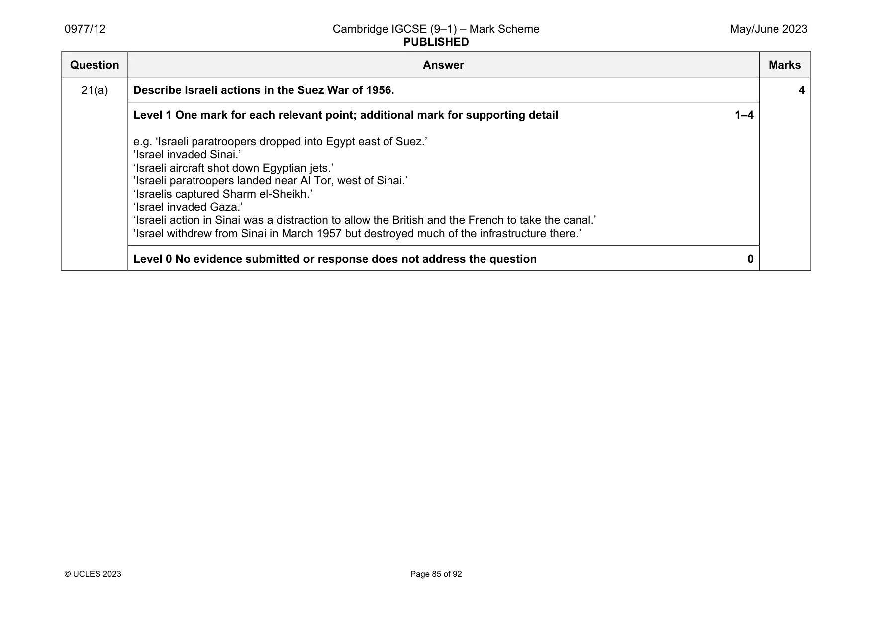 Mark scheme, page 85 of 92