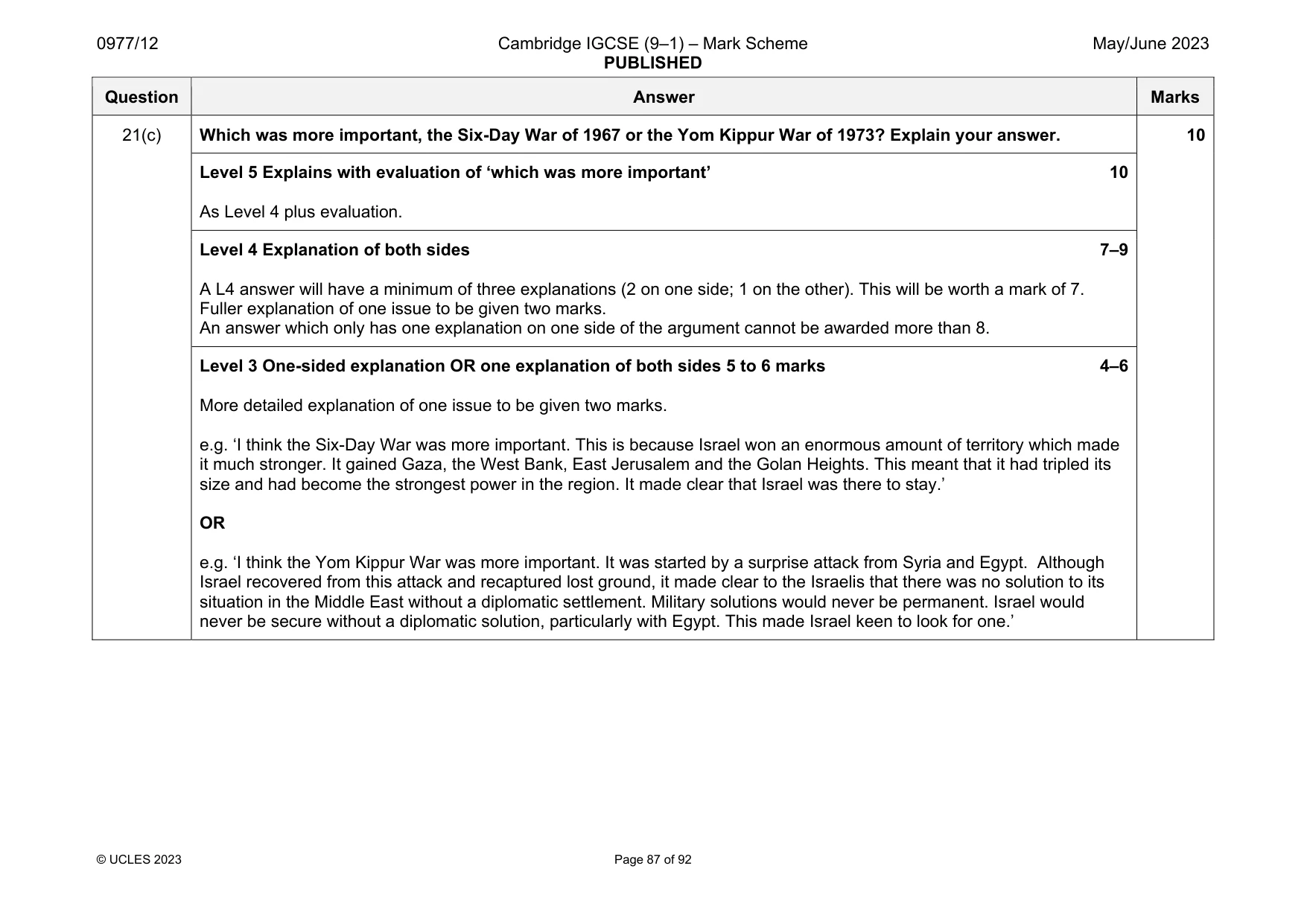Mark scheme, page 87 of 92