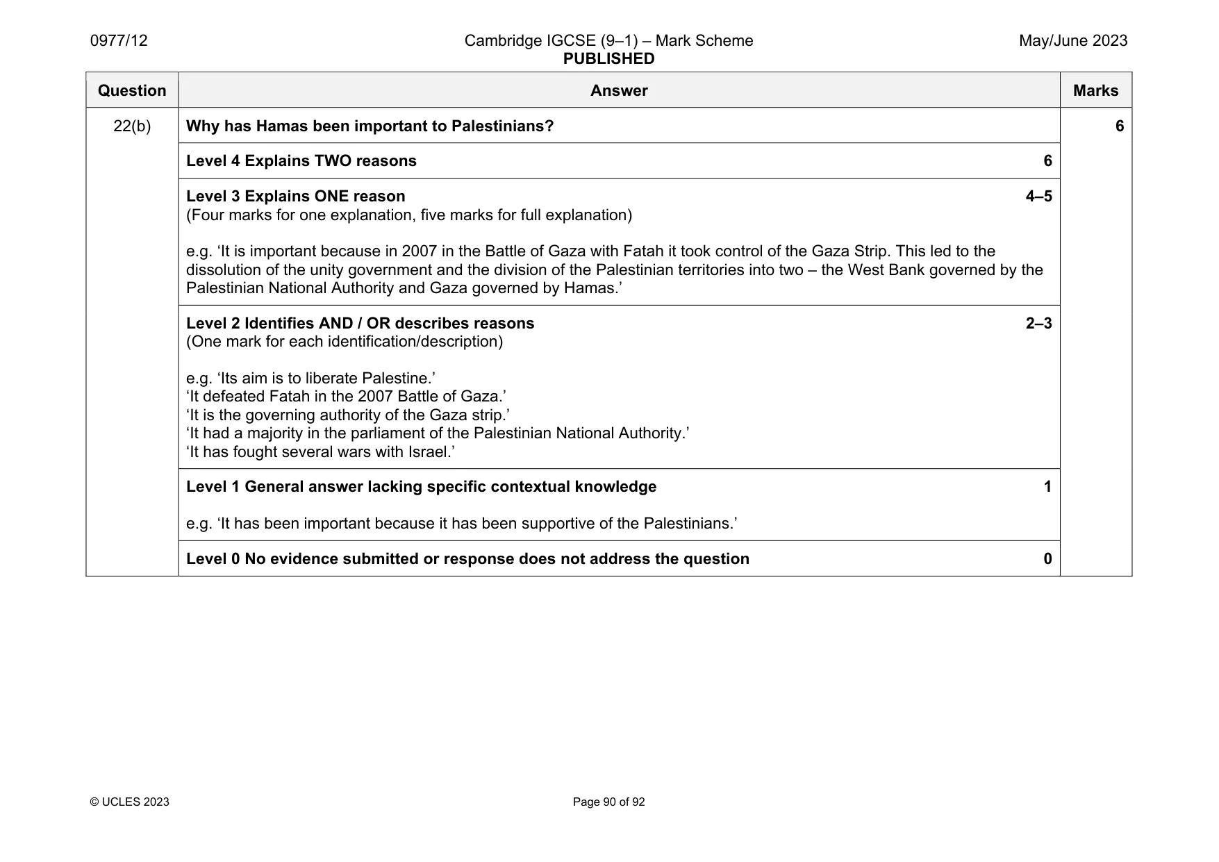 Mark scheme, page 90 of 92