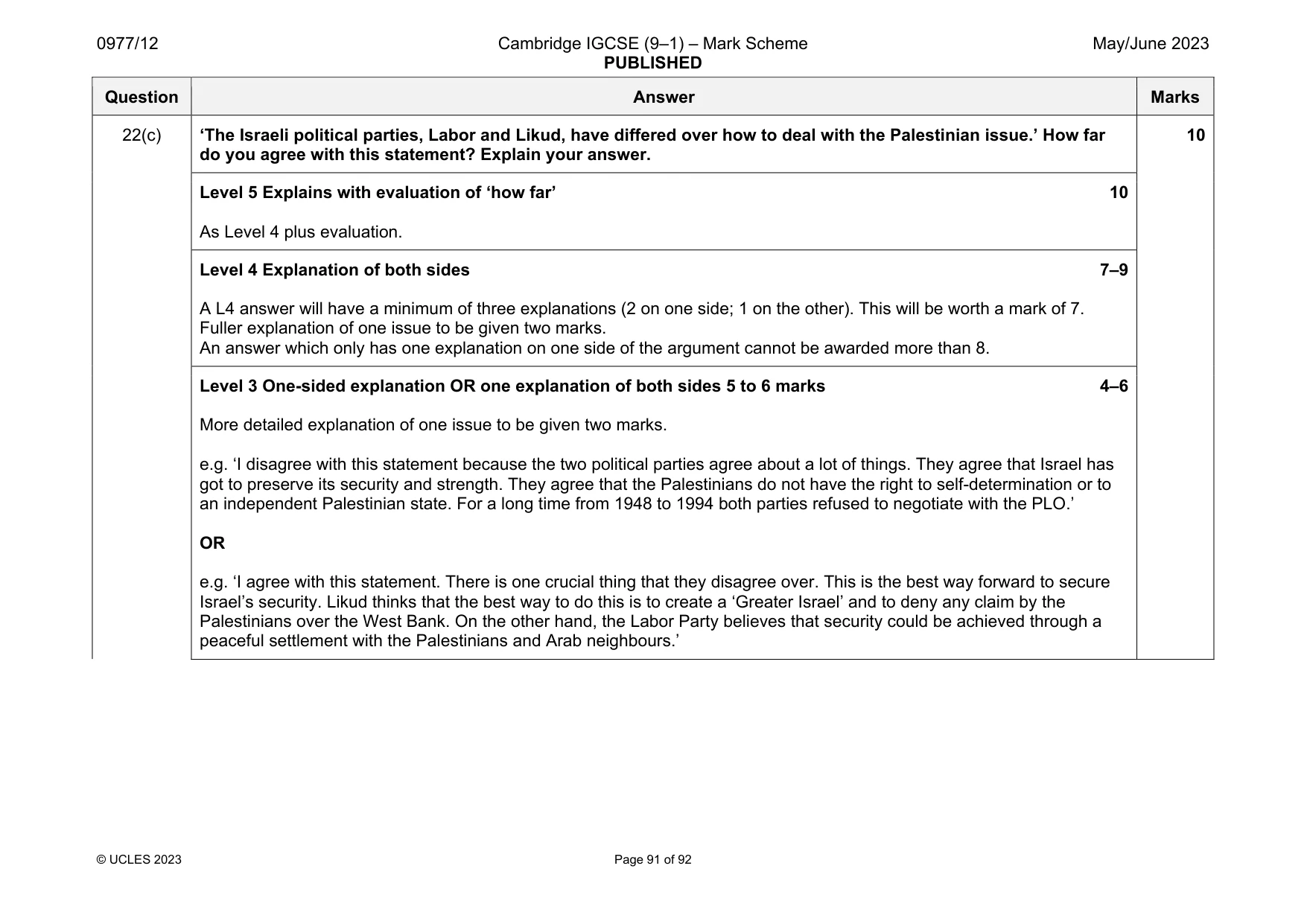 Mark scheme, page 91 of 92