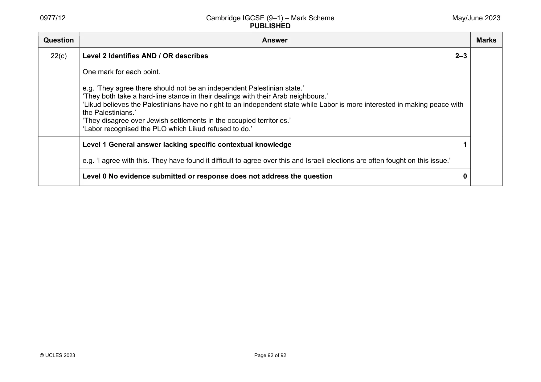 Mark scheme, page 92 of 92