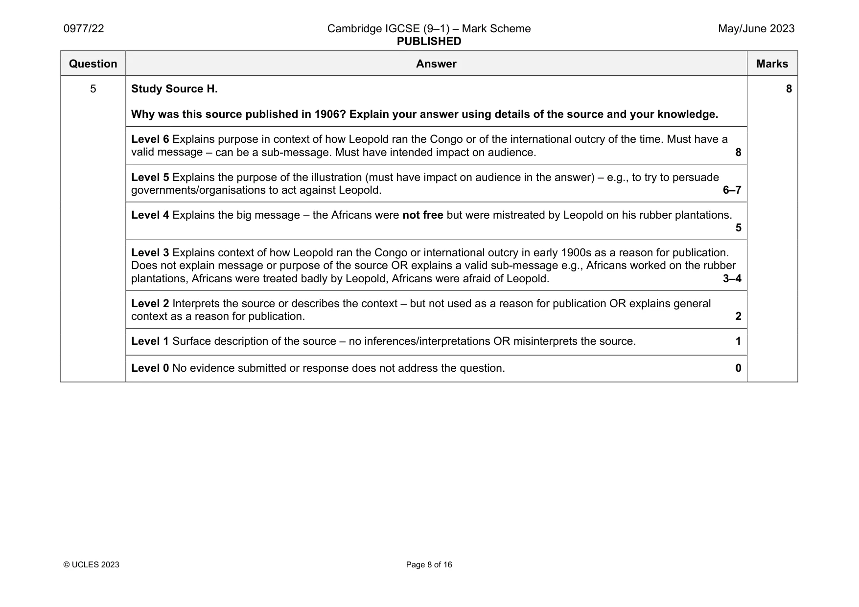 Mark scheme, page 8 of 16