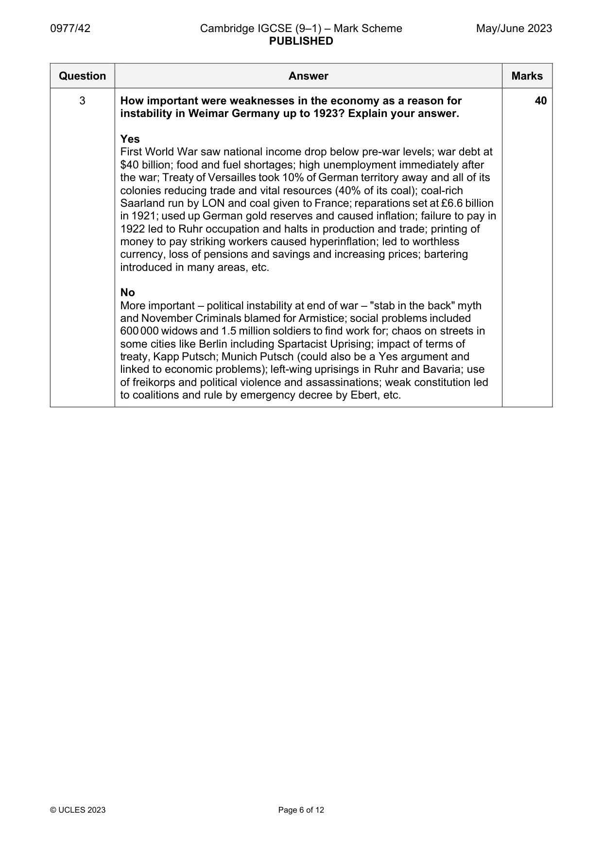 Mark scheme, page 6 of 12