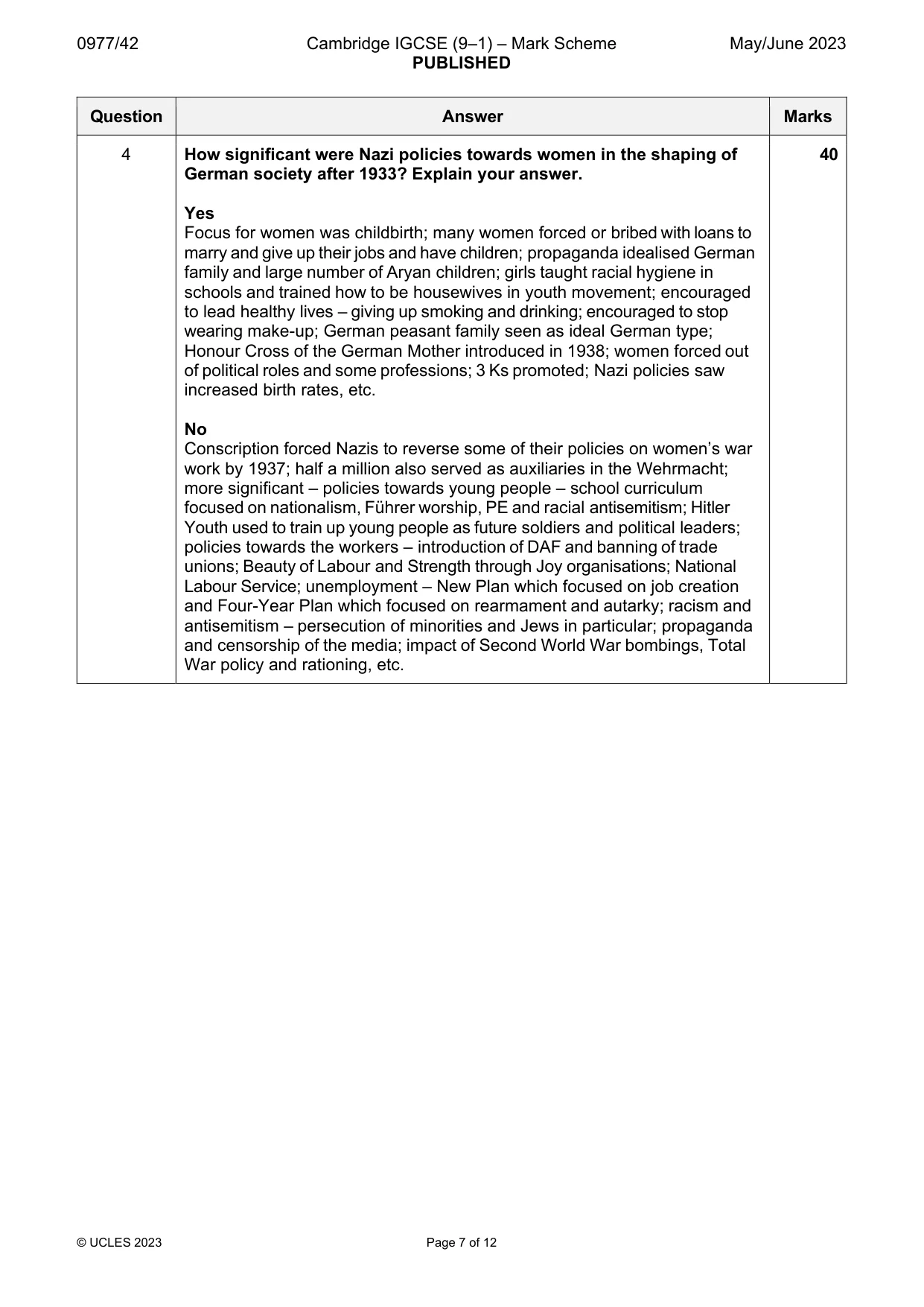 Mark scheme, page 7 of 12