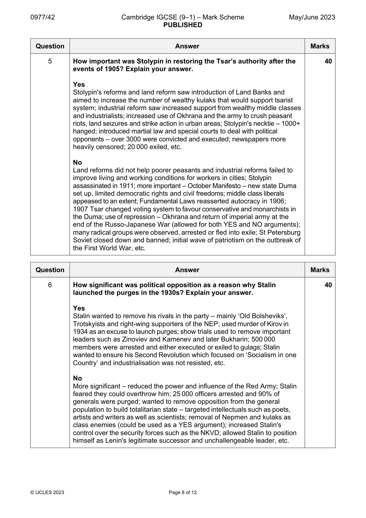 Mark scheme, page 8 of 12