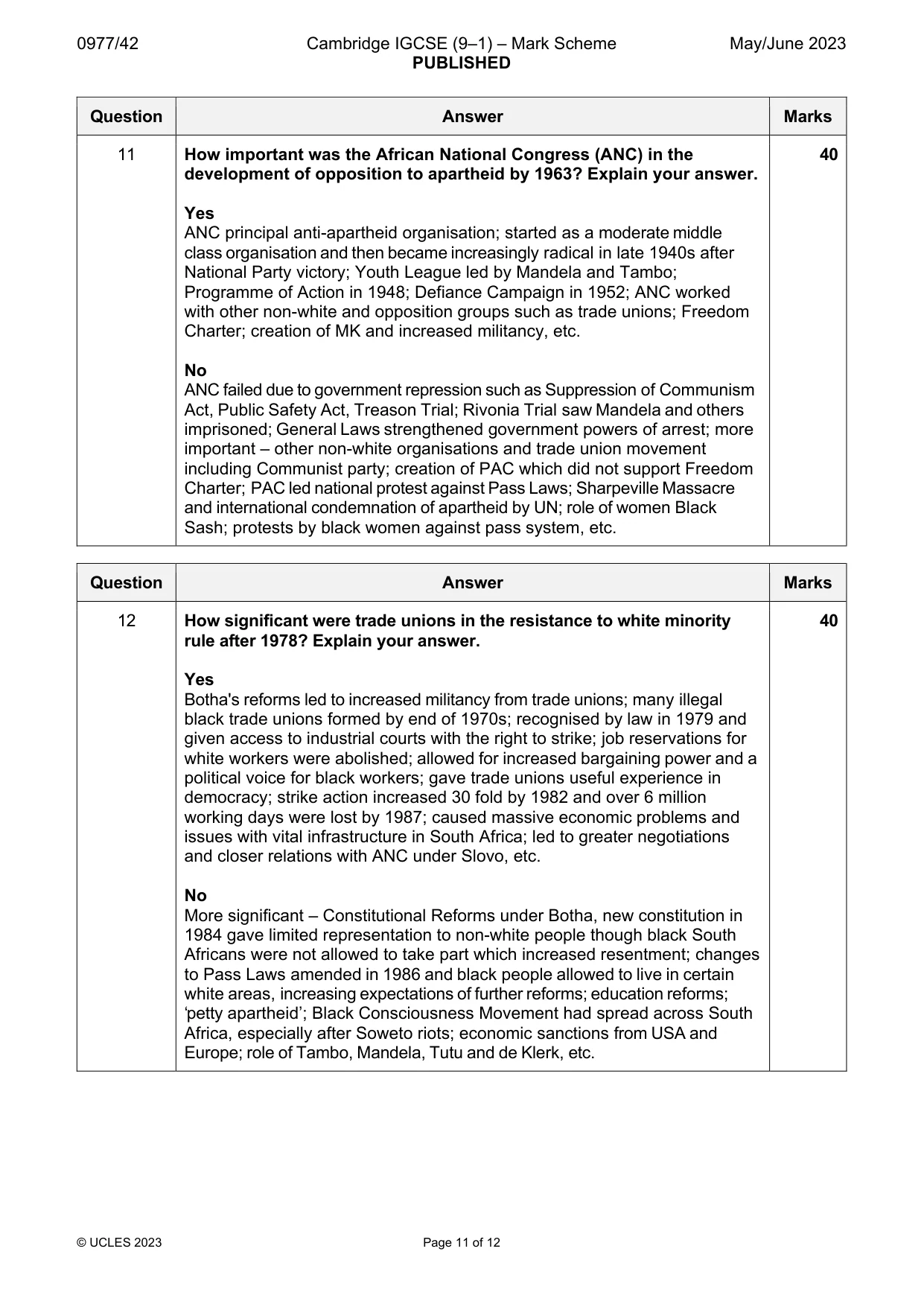 Mark scheme, page 11 of 12