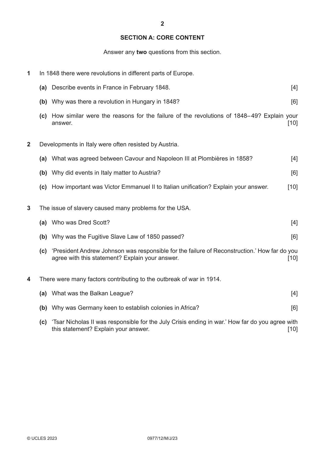 Cambridge IGCSE History (9-1) 0977 2023 May/June Paper 1 · Variant 2 question paper, page 2 of 12