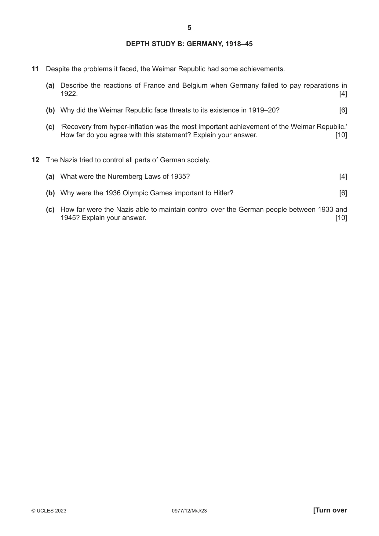 Cambridge IGCSE History (9-1) 0977 2023 May/June Paper 1 · Variant 2 question paper, page 5 of 12