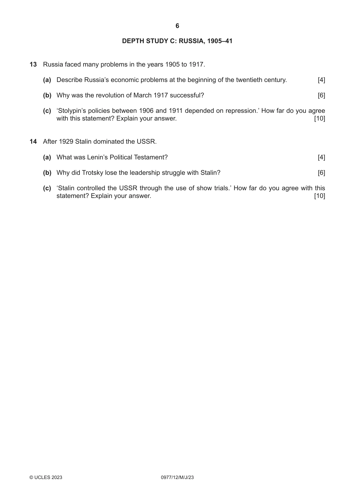 Cambridge IGCSE History (9-1) 0977 2023 May/June Paper 1 · Variant 2 question paper, page 6 of 12
