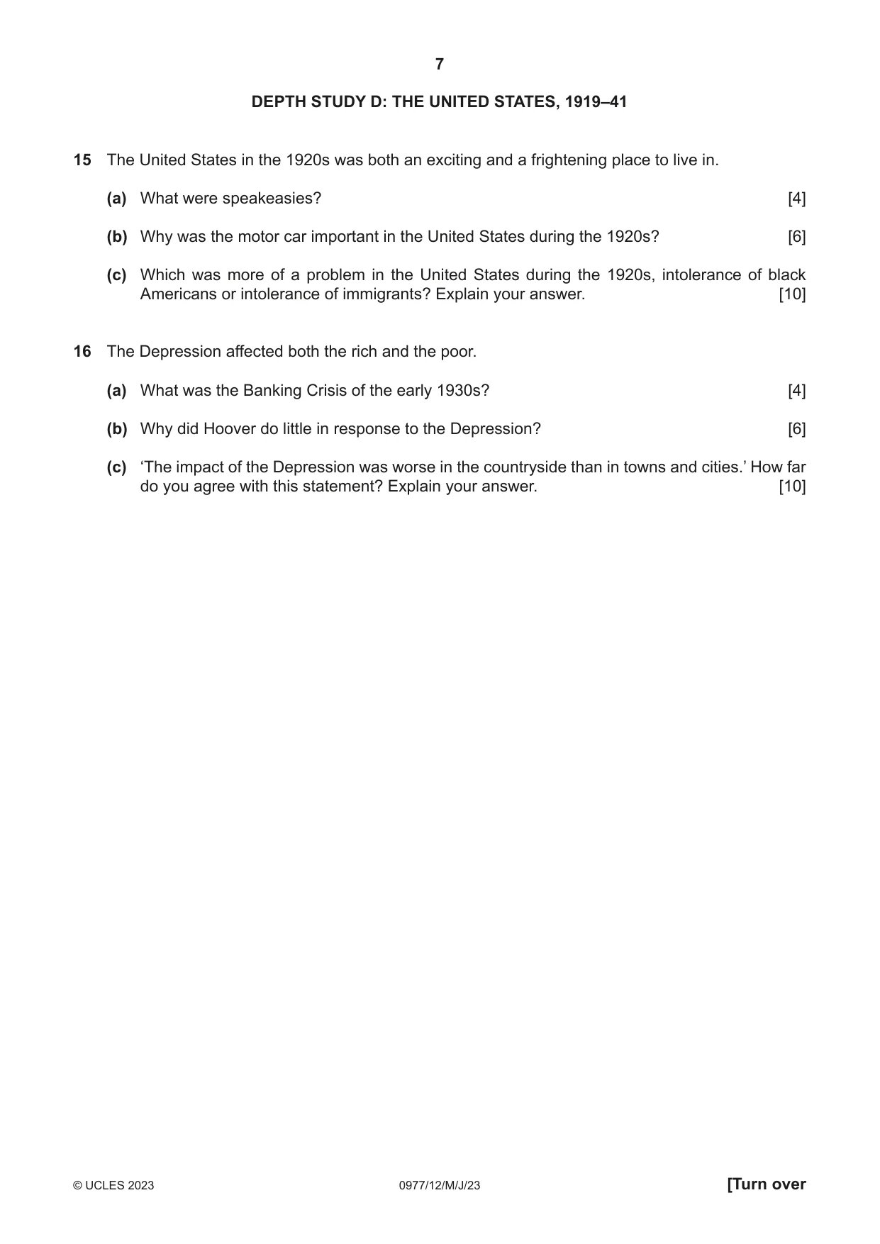 Cambridge IGCSE History (9-1) 0977 2023 May/June Paper 1 · Variant 2 question paper, page 7 of 12