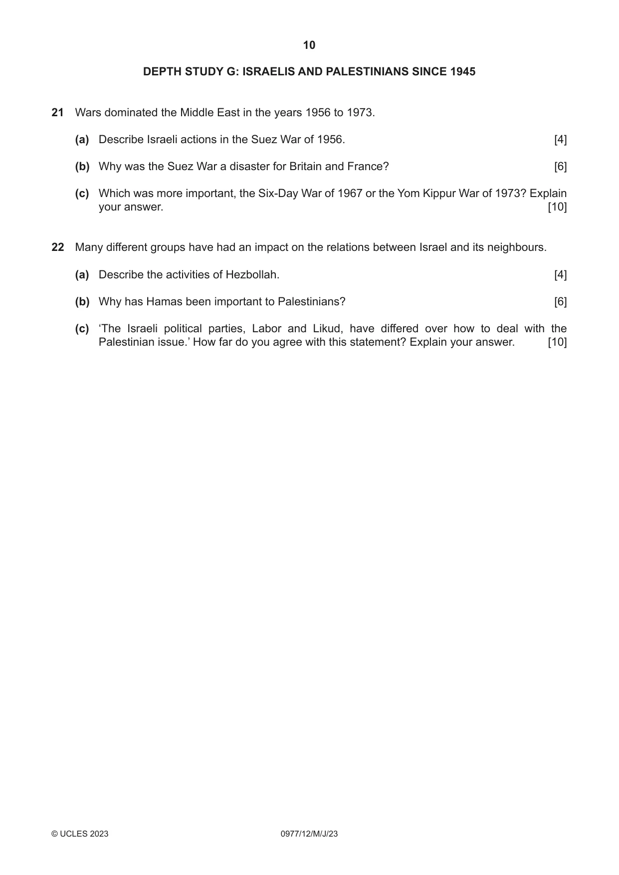 Cambridge IGCSE History (9-1) 0977 2023 May/June Paper 1 · Variant 2 question paper, page 10 of 12