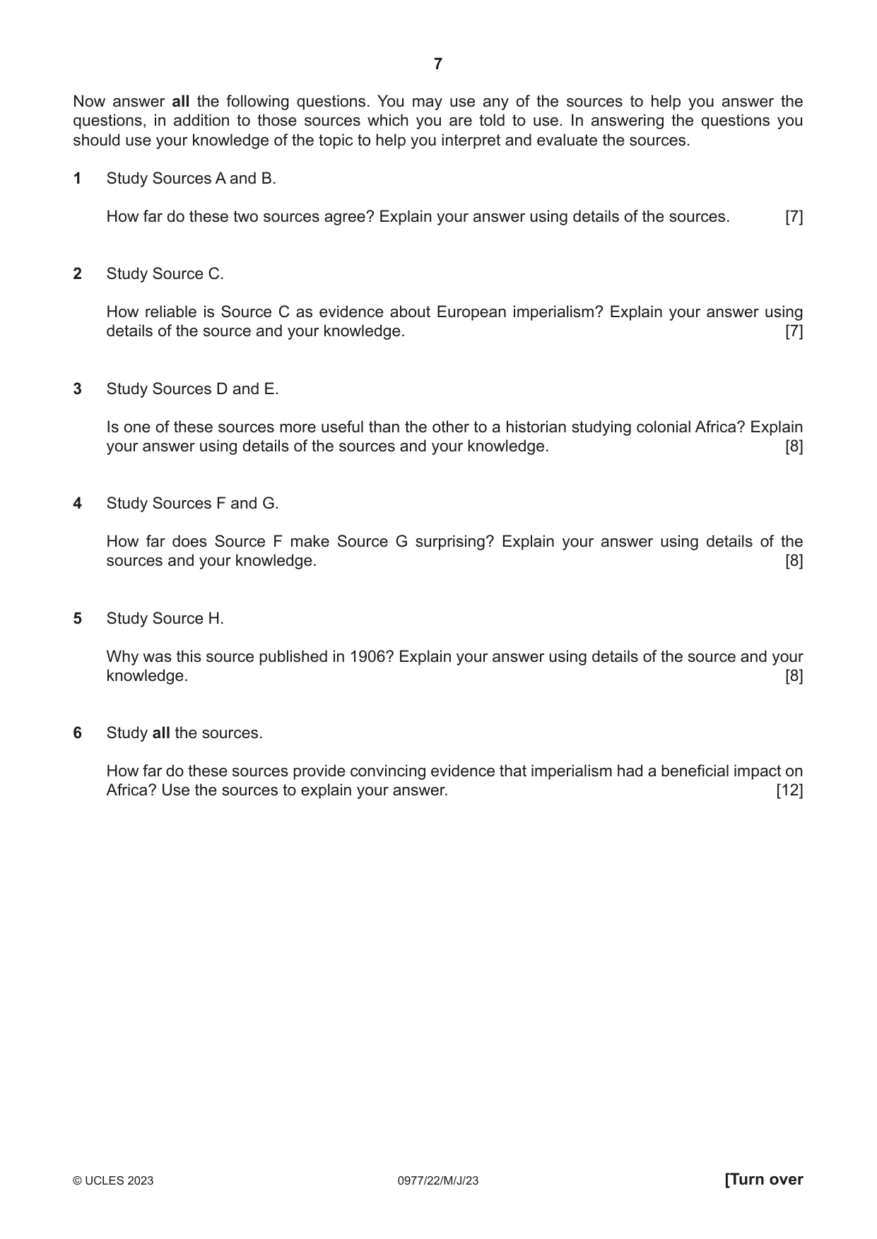 Cambridge IGCSE History (9-1) 0977 2023 May/June Paper 2 · Variant 2 question paper, page 7 of 16