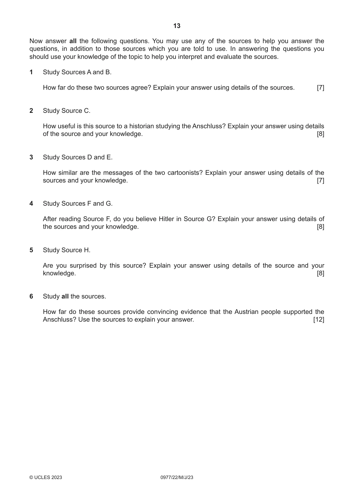 Cambridge IGCSE History (9-1) 0977 2023 May/June Paper 2 · Variant 2 question paper, page 13 of 16