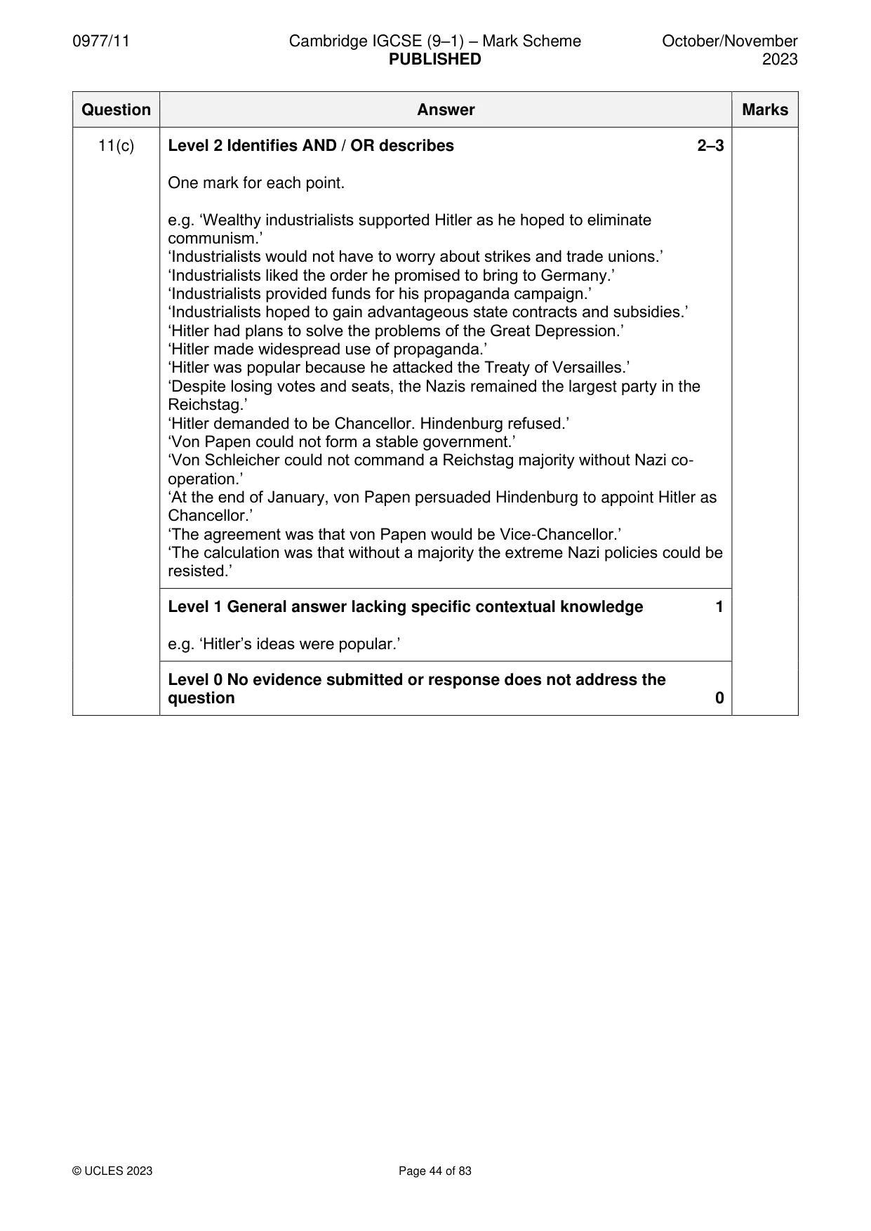 Mark scheme, page 44 of 83