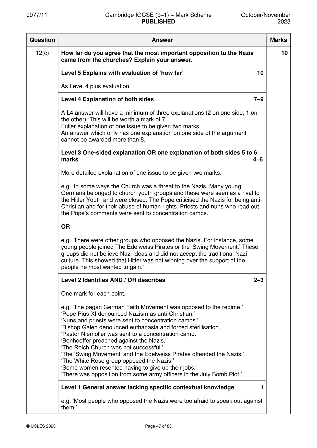 Mark scheme, page 47 of 83